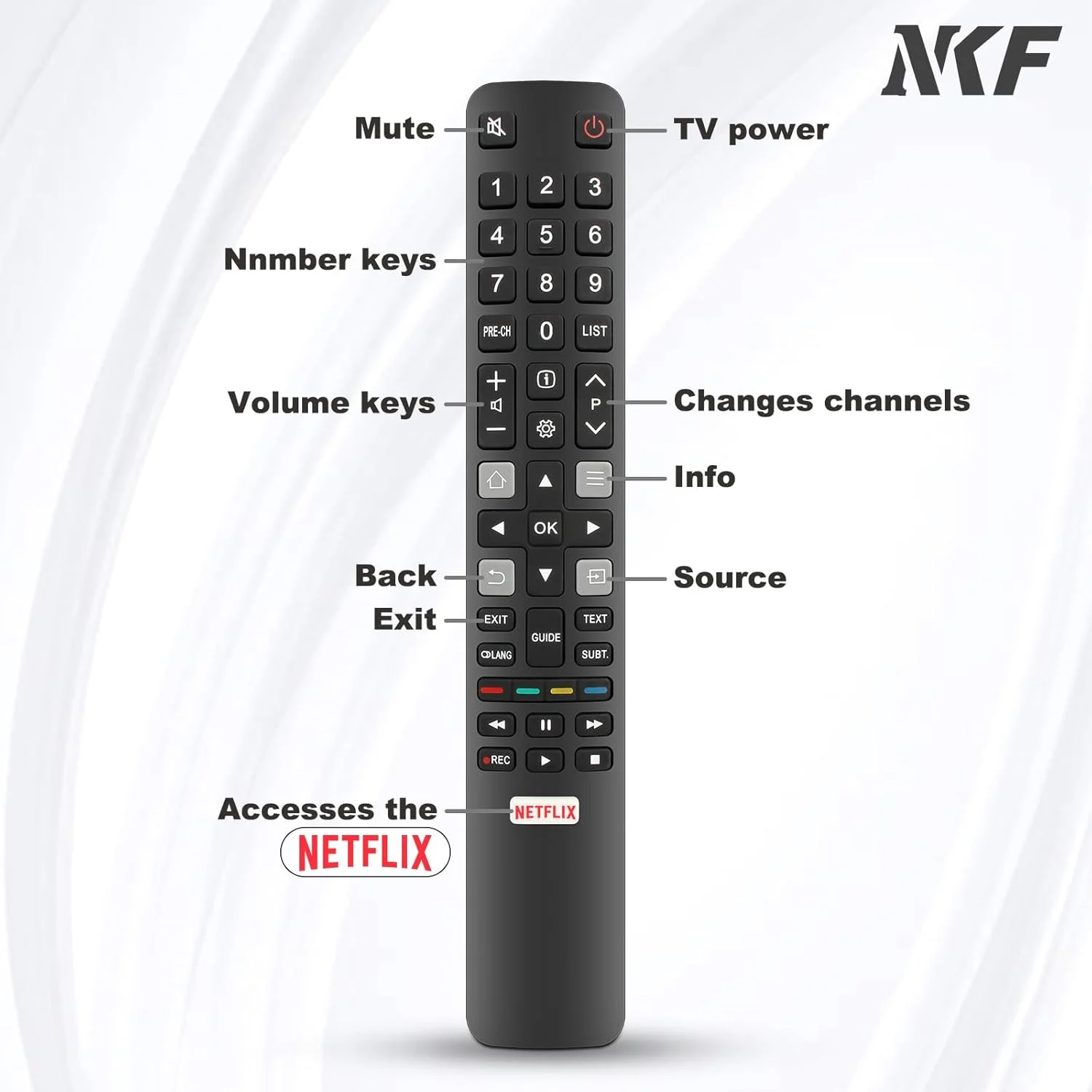 کنترل از راه دور NKF RC802N جایگزین کنترل تلویزیون TCL مدل های YLI2 32S6000S 40S6000FS 43S6000FS 49S6000FS