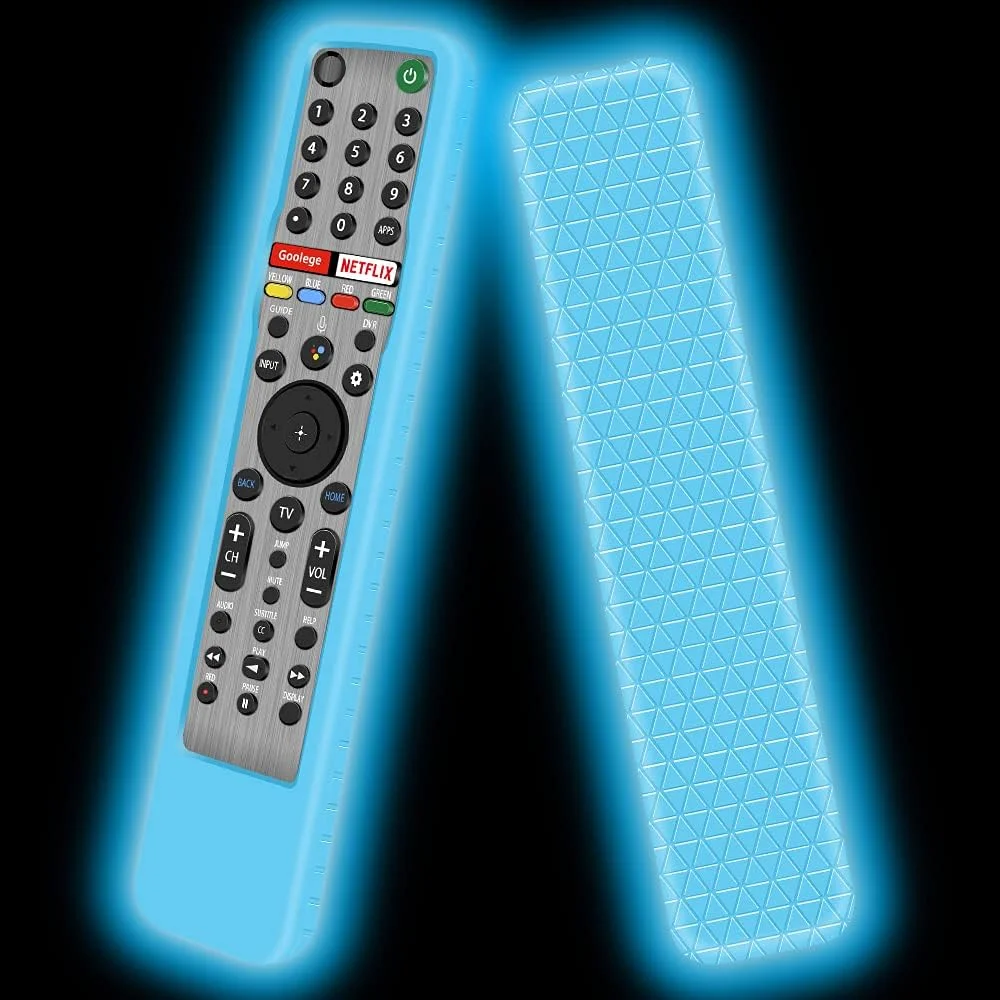 محافظ ریموت کنترل تلویزیون هوشمند Mydrissu مناسب برای ریموت های Sony RMF-TX600U RMF-TX600E RMF-TX621U RMF-TX500U RMF-TX500E، ساخته شده از سیلیکون، دارای پوشش پشتی باتری، مقاوم در برابر ضربه (آبی شب‌تاب)