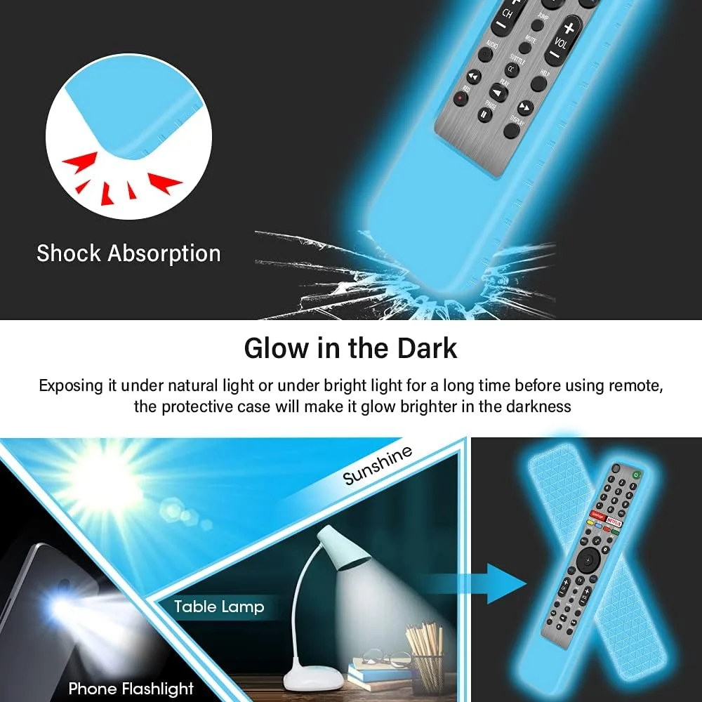 محافظ ریموت کنترل تلویزیون هوشمند Mydrissu مناسب برای ریموت های Sony RMF-TX600U RMF-TX600E RMF-TX621U RMF-TX500U RMF-TX500E، ساخته شده از سیلیکون، دارای پوشش پشتی باتری، مقاوم در برابر ضربه (آبی شب‌تاب)