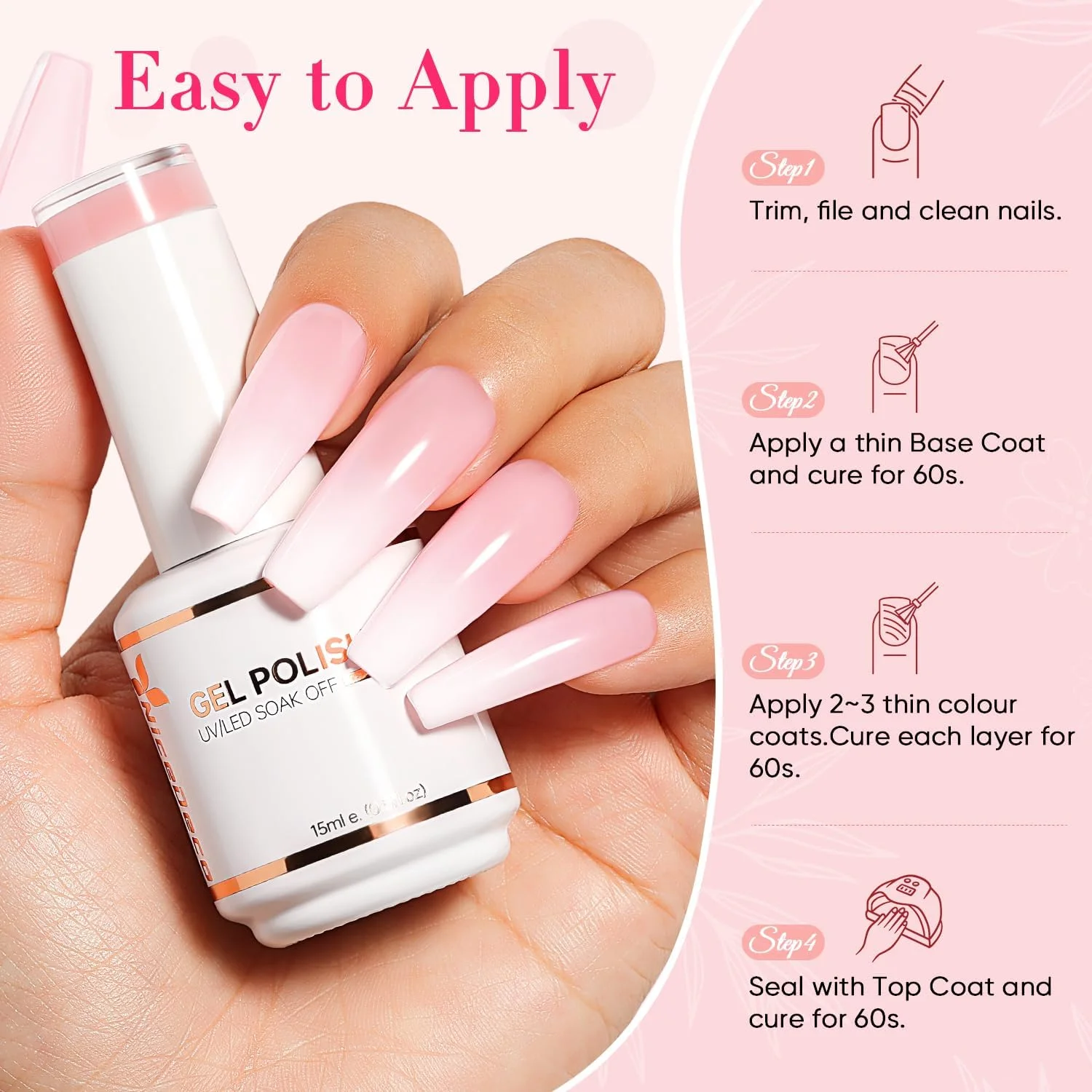 لاک ژل ناخن گیاهی بدون تست حیوانی Nicedeco Hema، دو عدد 15 میلی لیتر، رنگ سفید و صورتی، مناسب برای خشک کردن با LED و U V، کیت مانیکور خانگی DIY برای بانوان 2 در 1 لاک ژل ناخن گیاهی بدون تست حیوانی Nicedeco Hema، دو عدد 15 میلی لیتر، رنگ سفید و صورتی، مناسب برای خشک کردن با LED و U V، کیت مانیکور خانگی DIY برای بانوان 2 در 1