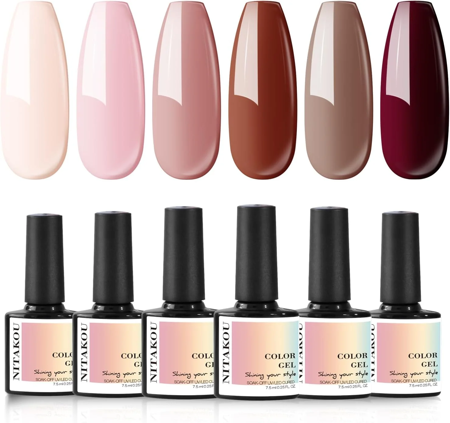 ست لاک ژل نیتاکو، 6 رنگ، کیت لاک ژل مجموعه رنگ های نود، لاک ژل LED/UV ست لاک ژل نیتاکو، 6 رنگ، کیت لاک ژل مجموعه رنگ های نود، لاک ژل LED/UV