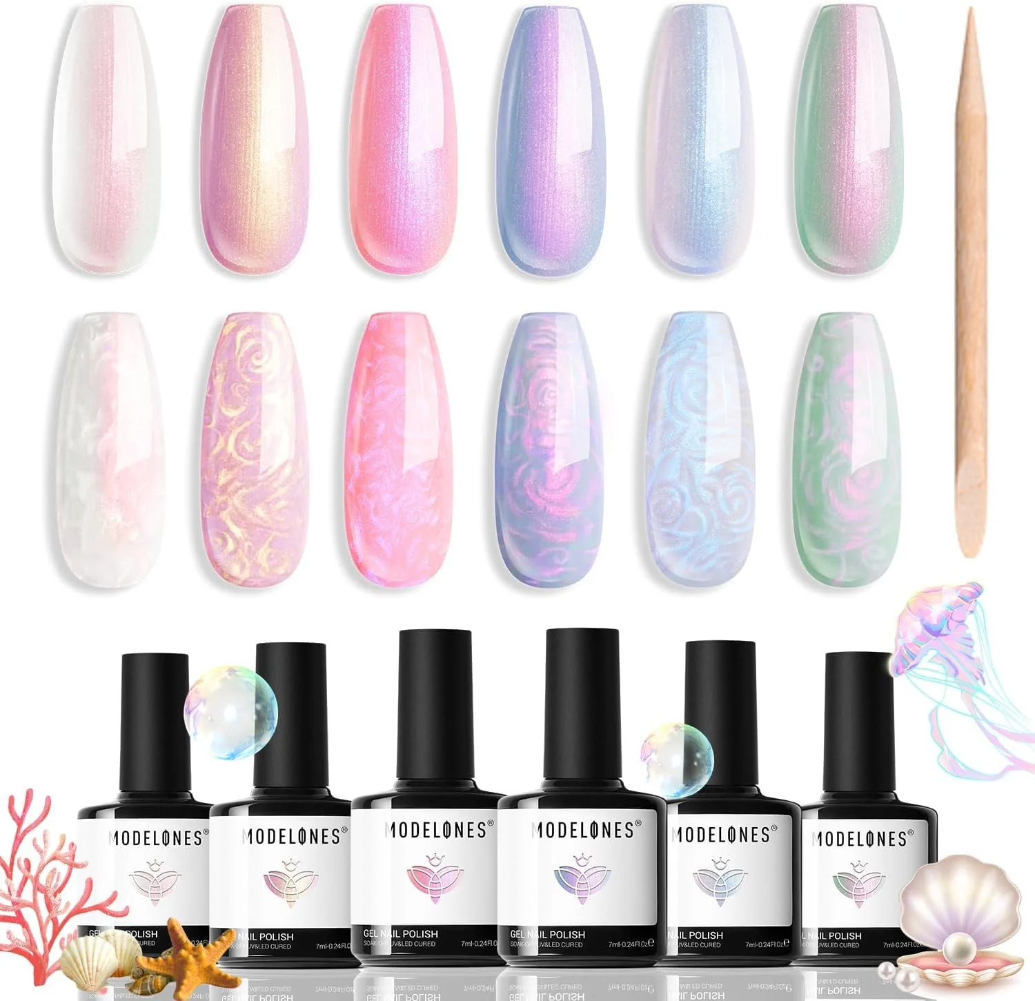 ست لاک ژل مرواریدی Modelones، 6 رنگ شفق قطبی رنگین کمانی سفید صورتی بنفش پری دریایی، لاک ژل طراحی ناخن، خیساندن، LED، لاک ژل اکلیلی تابستانی، اثر صدف حلزونی، هدیه DIY ست لاک ژل مرواریدی Modelones، 6 رنگ شفق قطبی رنگین کمانی سفید صورتی بنفش پری دریایی، لاک ژل طراحی ناخن، خیساندن، LED، لاک ژل اکلیلی تابستانی، اثر صدف حلزونی، هدیه DIY