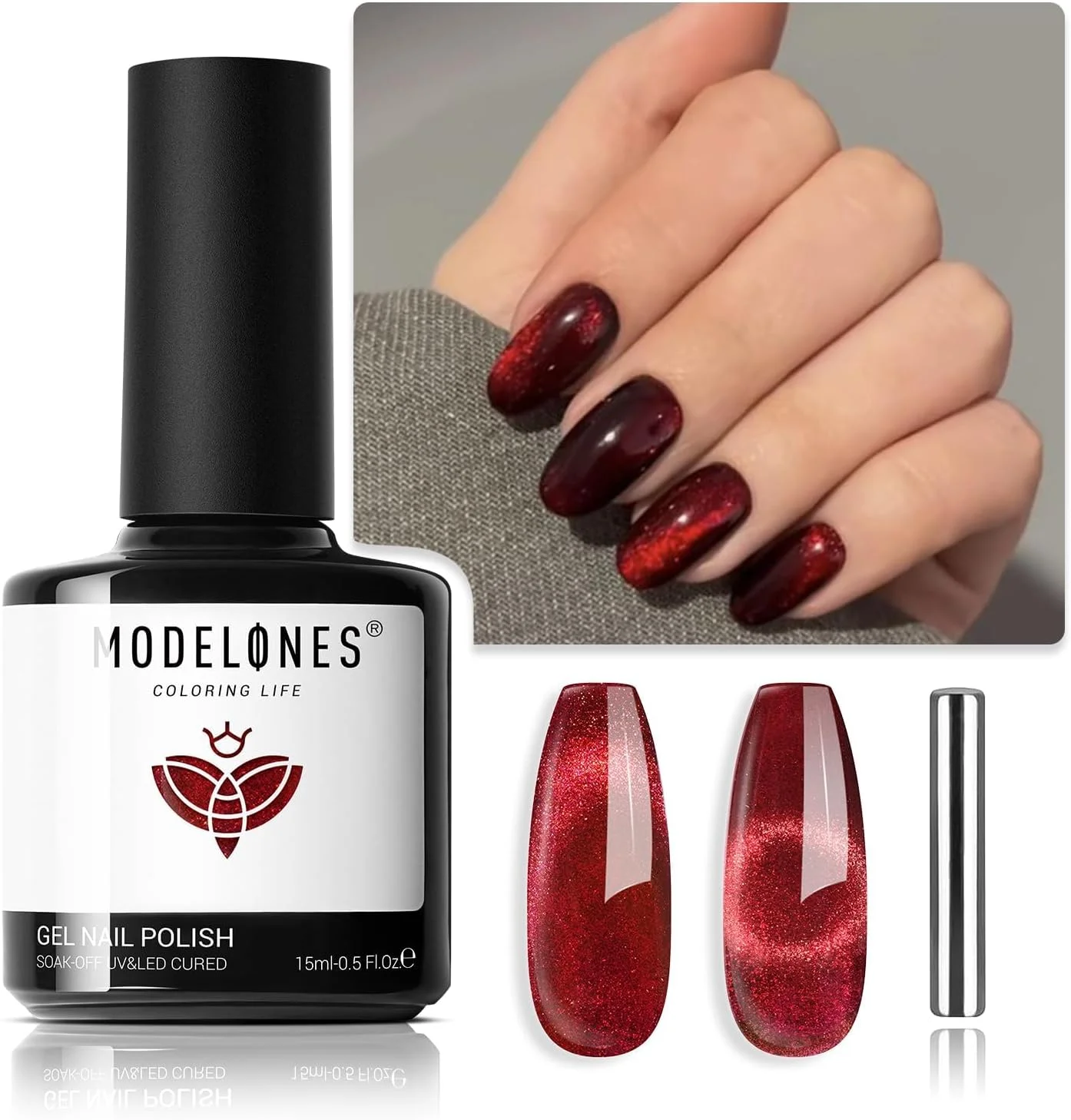 لاک ژل چشم گربه ای مدلونز، 15 میل، لاک ژل قرمز اکلیلی، قرمز بورگاندی مغناطیسی، براق، نیمه شفاف UV لاک ژل چشم گربه ای مدلونز، 15 میل، لاک ژل قرمز اکلیلی، قرمز بورگاندی مغناطیسی، براق، نیمه شفاف UV