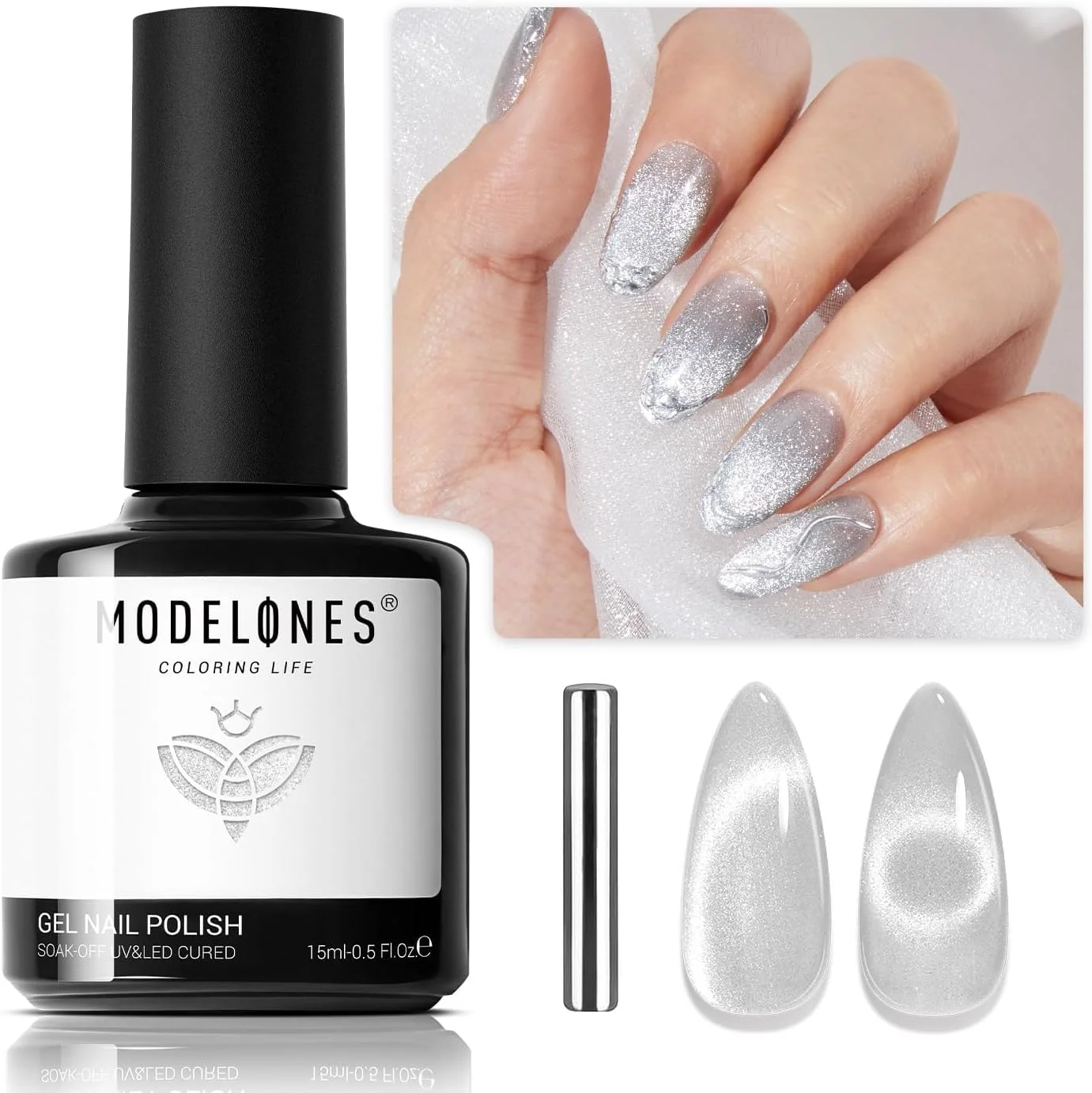 لاک ژل چشم گربه ای مدلونز، 15 میلی لیتر لاک ناخن هولوگرافیک اکلیلی با آهنربا، لاک ژل نقره ای براق برای طراحی ناخن، مناسب برای استفاده در سالن و منزل لاک ژل چشم گربه ای مدلونز، 15 میلی لیتر لاک ناخن هولوگرافیک اکلیلی با آهنربا، لاک ژل نقره ای براق برای طراحی ناخن، مناسب برای استفاده در سالن و منزل