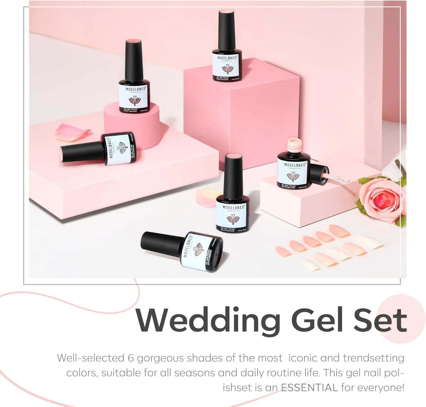 ست لاک ژل Modelones - 6 رنگ صورتی پاستیلی سفید و نود برای تمام فصول - کیت استارتر خیساندنی ناخن برای مانیکور DIY و سالن - با جعبه هدیه زیبایی ست لاک ژل Modelones - 6 رنگ صورتی پاستیلی سفید و نود برای تمام فصول - کیت استارتر خیساندنی ناخن برای مانیکور DIY و سالن - با جعبه هدیه زیبایی