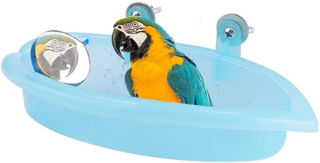 حمام طوطی حیوانات خانگی، وان حمام پرنده با آینه و اسباب بازی سینک، کاسه تغذیه حمام دوش پرنده، حمام پرنده پلاستیکی برای طوطی های کوچک تا متوسط