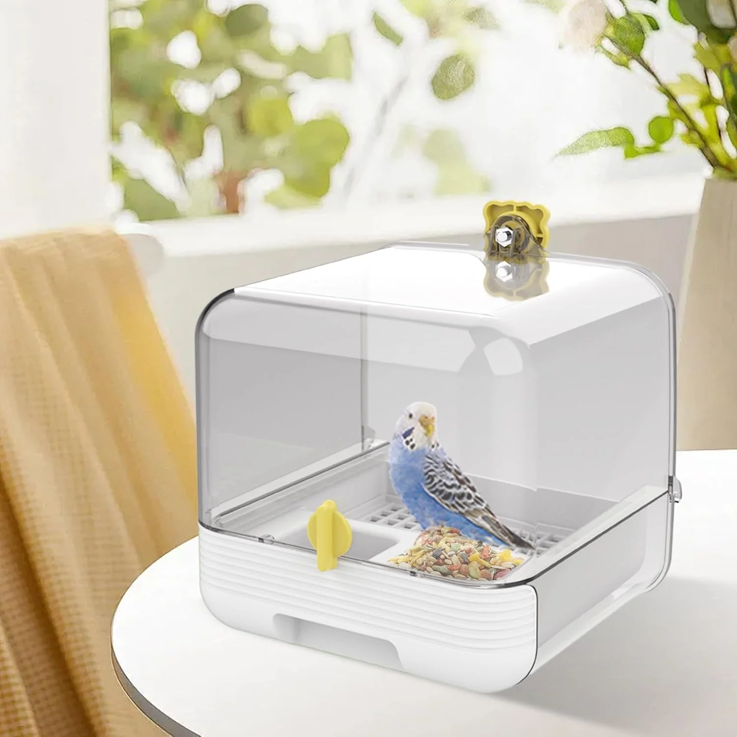حمام طوطی - ظرف غذای کشویی پرنده خانگی - ظرف غذای شفاف 2 در 1 با قابلیت تمیز کردن سریع برای حیاط، فضای باز، پاسیو، داخل خانه