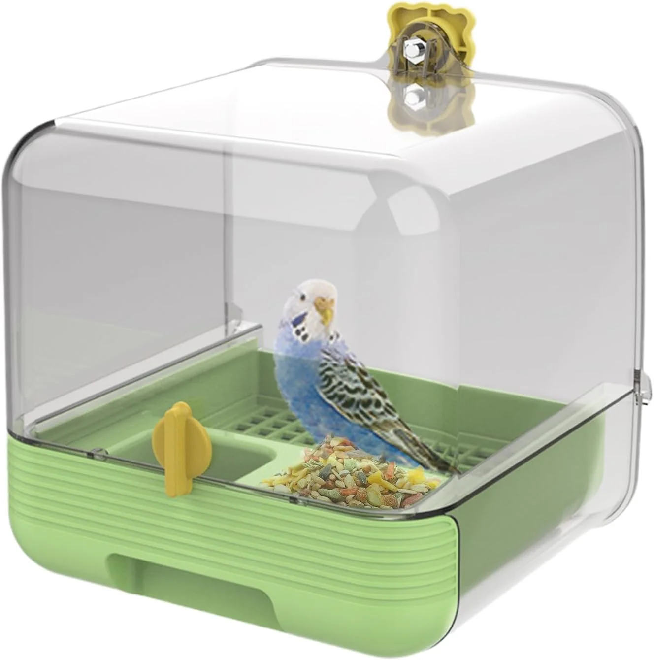 حمام طوطی، ظرف غذای کشویی پرنده خانگی | طراحی شفاف 2 در 1 کاسه ای و وان حمام برای حیوانات خانگی در داخل و خارج از منزل، حیاط، پاسیو، باغ