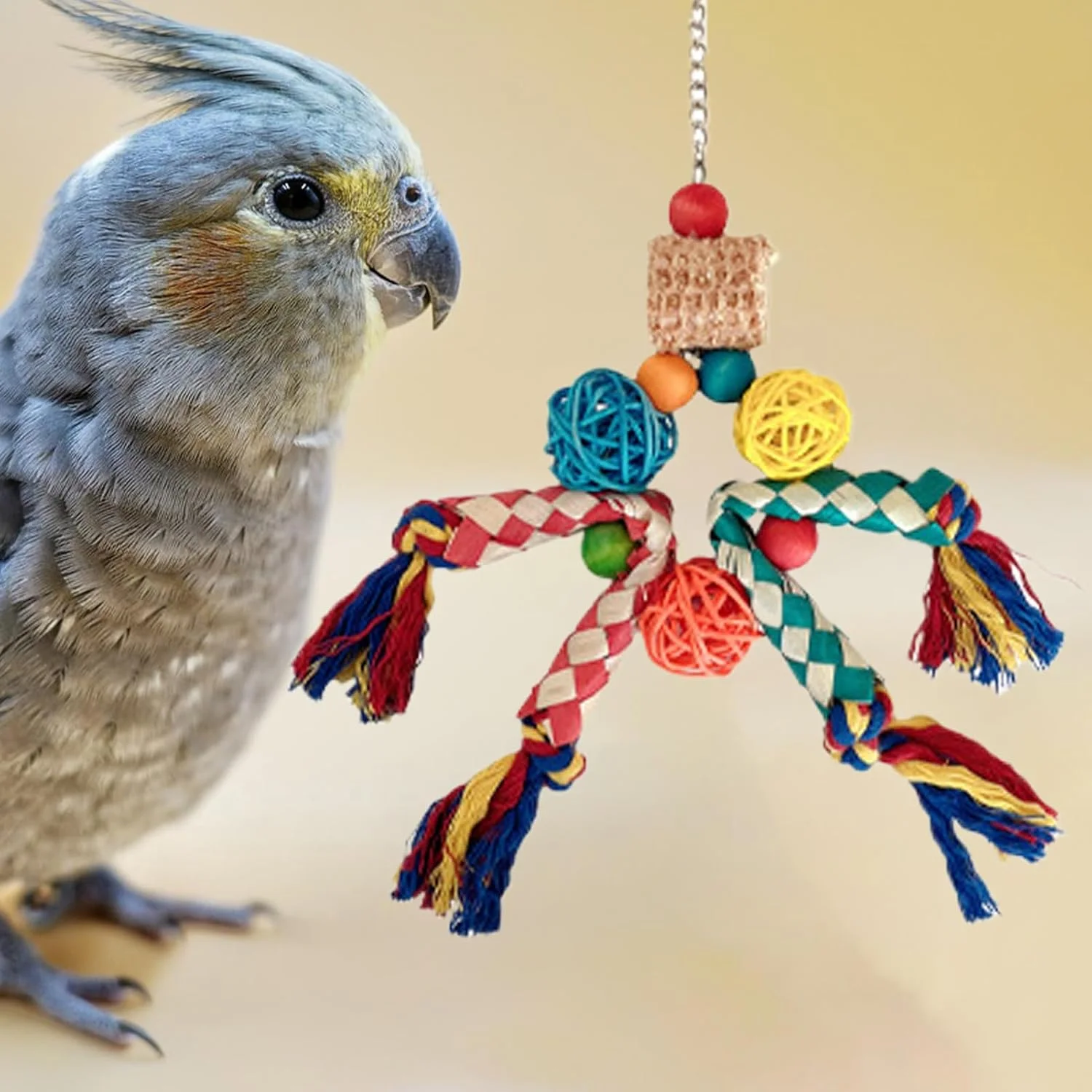 اسباب بازی پرنده برای قفس | طناب بازی خوراکی پاراکیت | طناب جویدنی تعاملی قفس پرنده برای عروس هلندی، کوتوله برزیلی، مرغ عشق و کانور