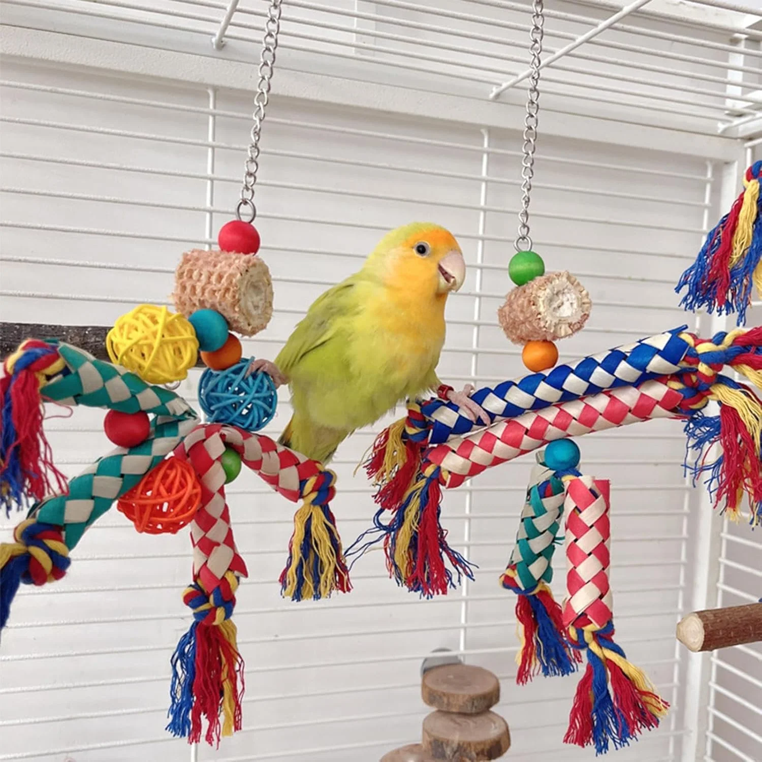 اسباب بازی طوطی | طناب جویدنی رنگارنگ طوطی، طناب جویدنی بازی تعاملی قفس پرنده برای عروس هلندی، مرغ عشق، باجریگار
