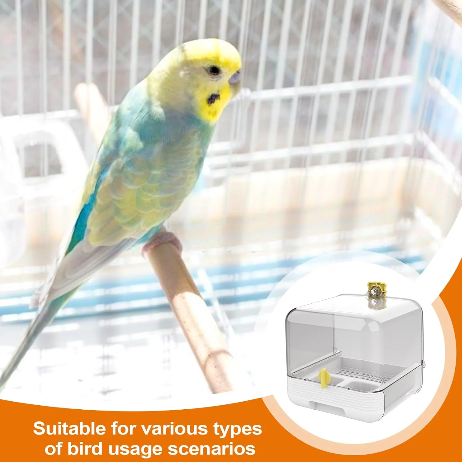 حمام پرنده طوطی، ظرف غذای کشویی طوطی، طراحی شفاف 2 در 1 کاسه ای برای حیوانات خانگی در داخل و خارج از خانه، حیاط، عرشه، باغ