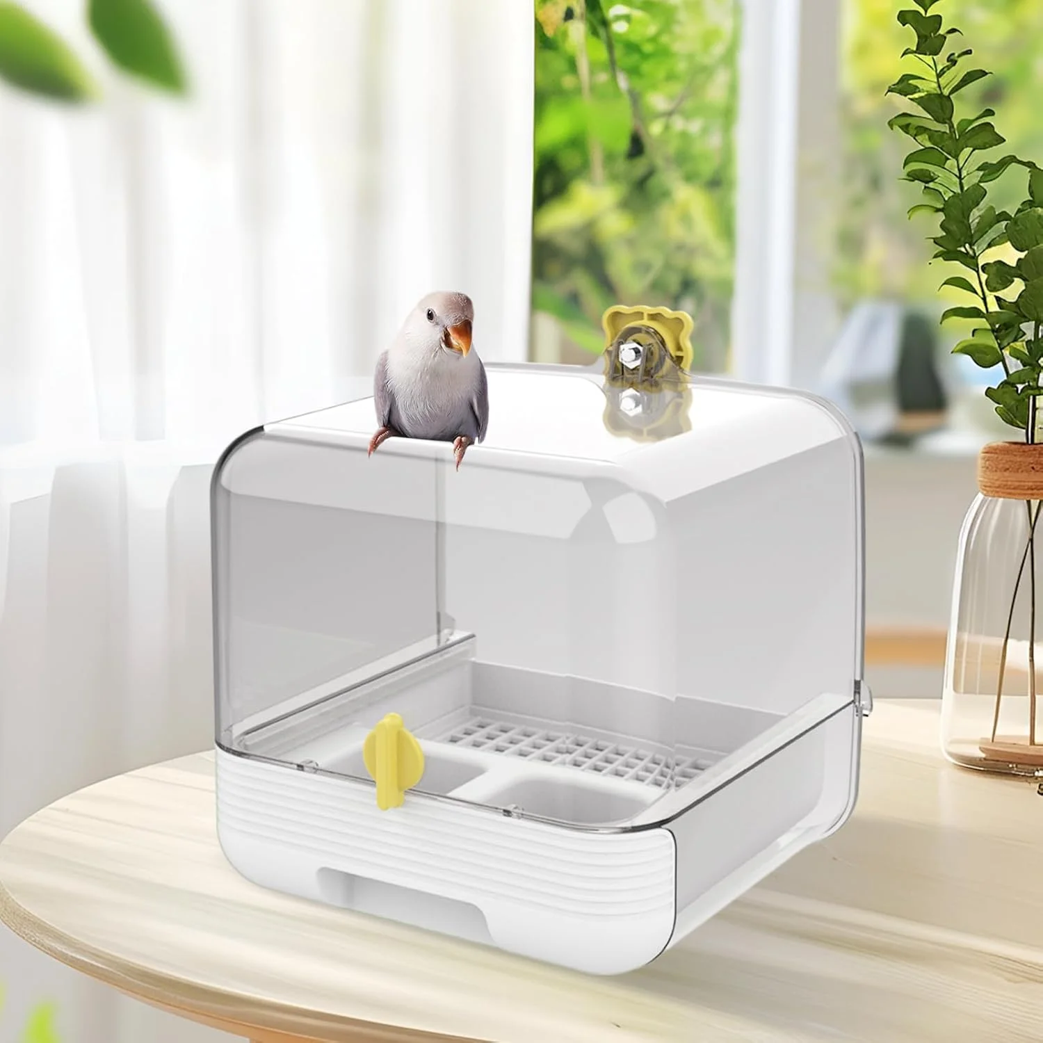حمام پرنده طوطی، ظرف غذای کشویی طوطی، طراحی شفاف 2 در 1 کاسه ای برای حیوانات خانگی در داخل و خارج از خانه، حیاط، عرشه، باغ