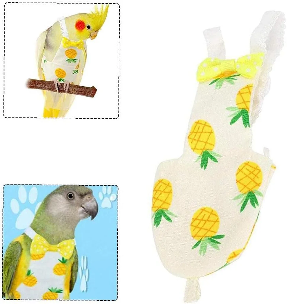 پوشک پرنده PAKEY، لباس پرواز، آستر قابل شستشو و استفاده مجدد، لباس محافظ طوطی با لایه داخلی ضد آب، طرح آناناس زیبا