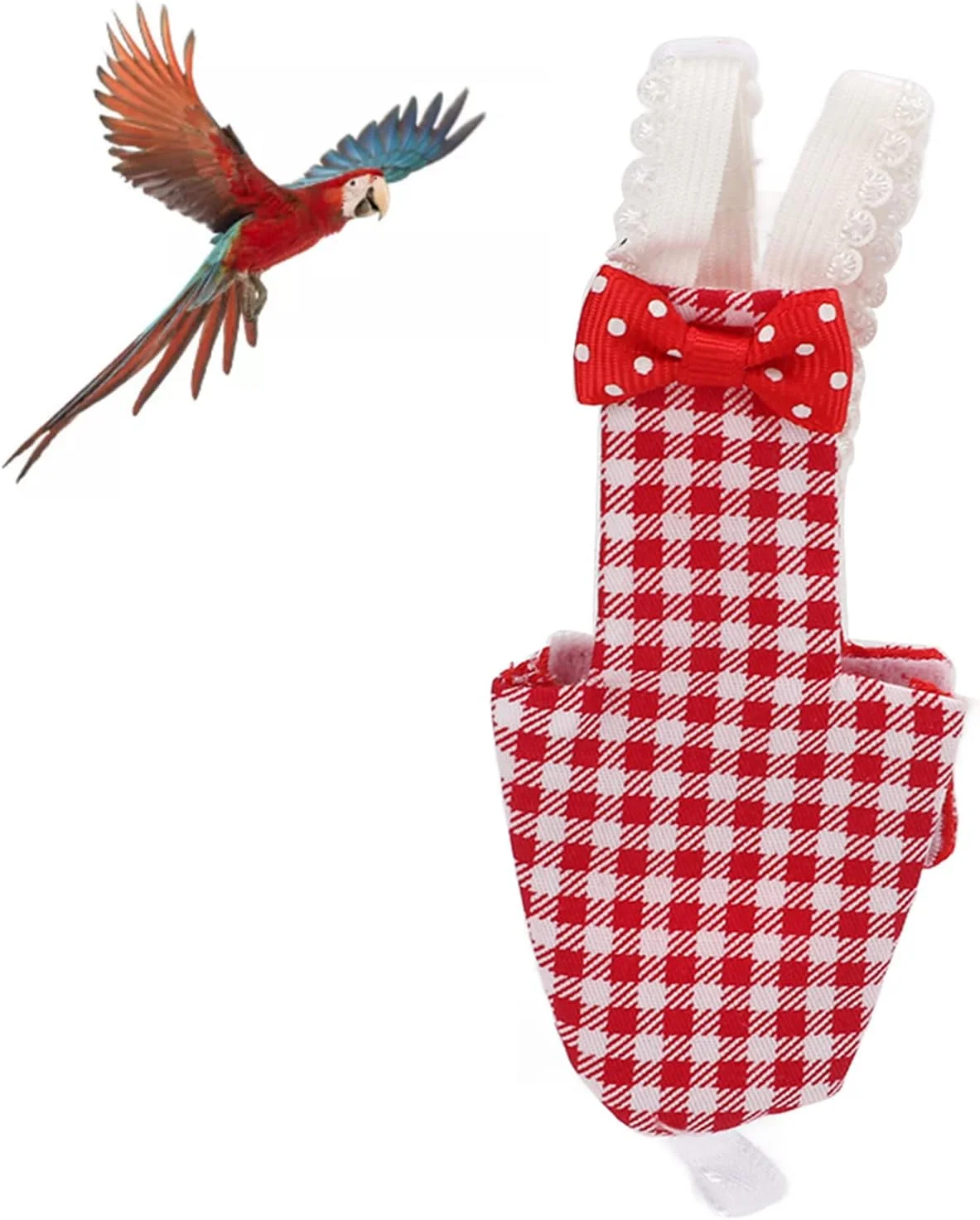 پوشک طوطی نیدلید، طراحی پاپیونی الاستیک لباس پرنده نرم و ضد آب برای پاراکیت، ماکائو و باجریگار (سایز S، طرح شطرنجی قرمز)