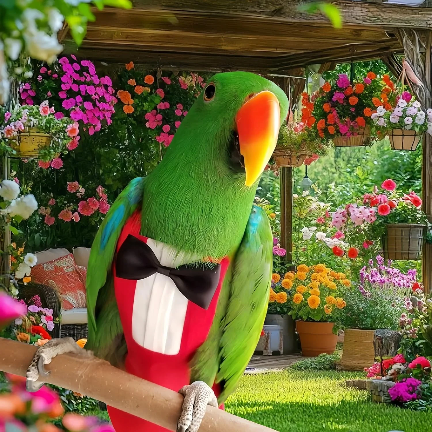 پوشک پرنده مگنولوران با پاپیون، لباس پرواز تاکسیدو با بند پرواز 80 اینچی، پوشک طوطی با لایه داخلی ضد آب، مناسب برای کوکاتیل، کانور، پاراکیت، ماکائو، باجری - قرمز، XL