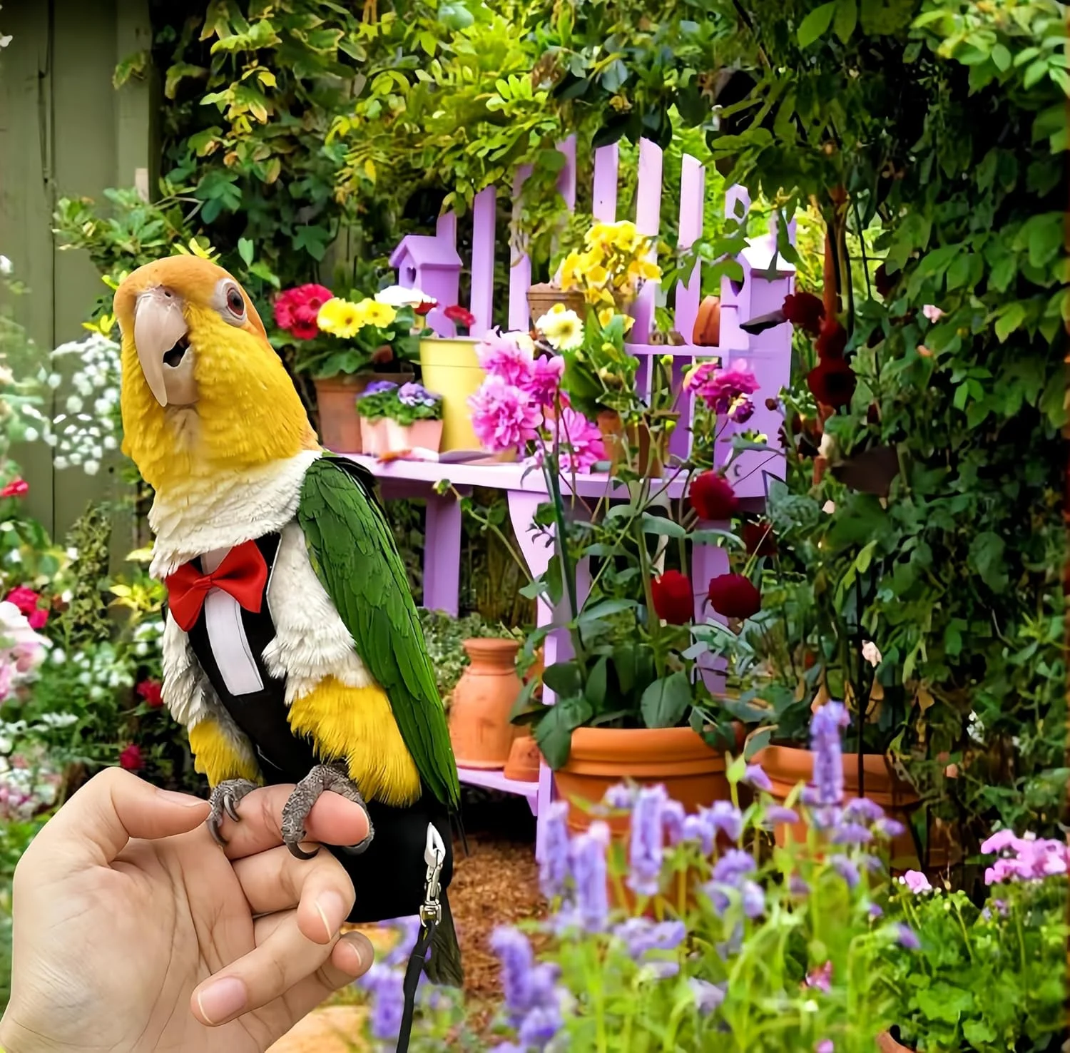 لباس پرواز پرنده Magnoloran، لباس توکسیدو با افسار پرواز 80 اینچی، پوشک طوطی با لایه داخلی ضد آب، مناسب برای کوکاتیل، کانور، پاراکیت، ماکائو، باجی - مشکی، M