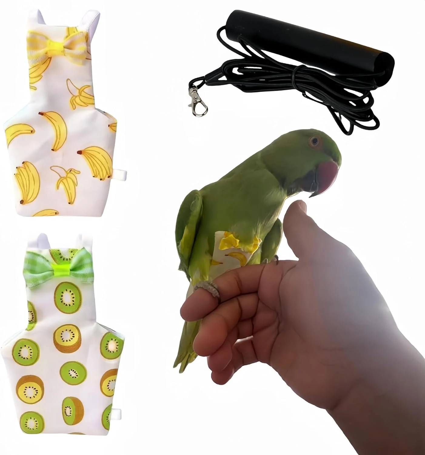 2 عدد پوشک پرنده، لباس پرواز با افسار پرواز 80 اینچی، پوشک طوطی قابل استفاده مجدد با لایه داخلی ضد آب برای عروس هلندی، مرغ عشق، کانور، پاراکیت، کبوتر - کیوی و موز