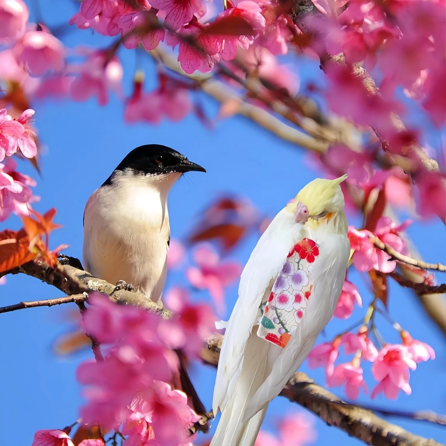 ست لباس پرواز و پوشک پرنده ماگنولران شامل دو عدد پوشک پرنده، افسار پرواز 80 اینچی، پوشک قابل استفاده مجدد طوطی با لایه داخلی ضد آب مناسب برای کوکاتیل، باجریگار، کانور، مرغ عشق - قرمز و سفید