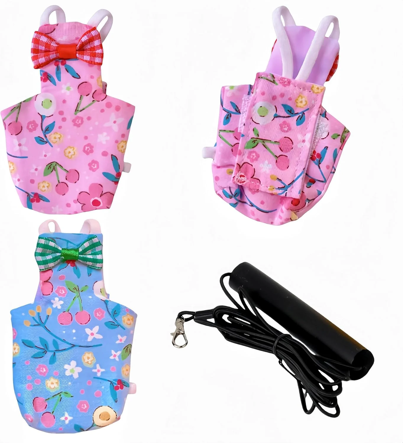 ست 2 عددی پوشک پرنده Magnoloran با افسار پرواز 80 اینچی، پوشک قابل استفاده مجدد طوطی با لایه داخلی ضد آب برای کوکاتیل، مرغ عشق، کانور، پاراکیت، مرغ مینا - صورتی و آبی