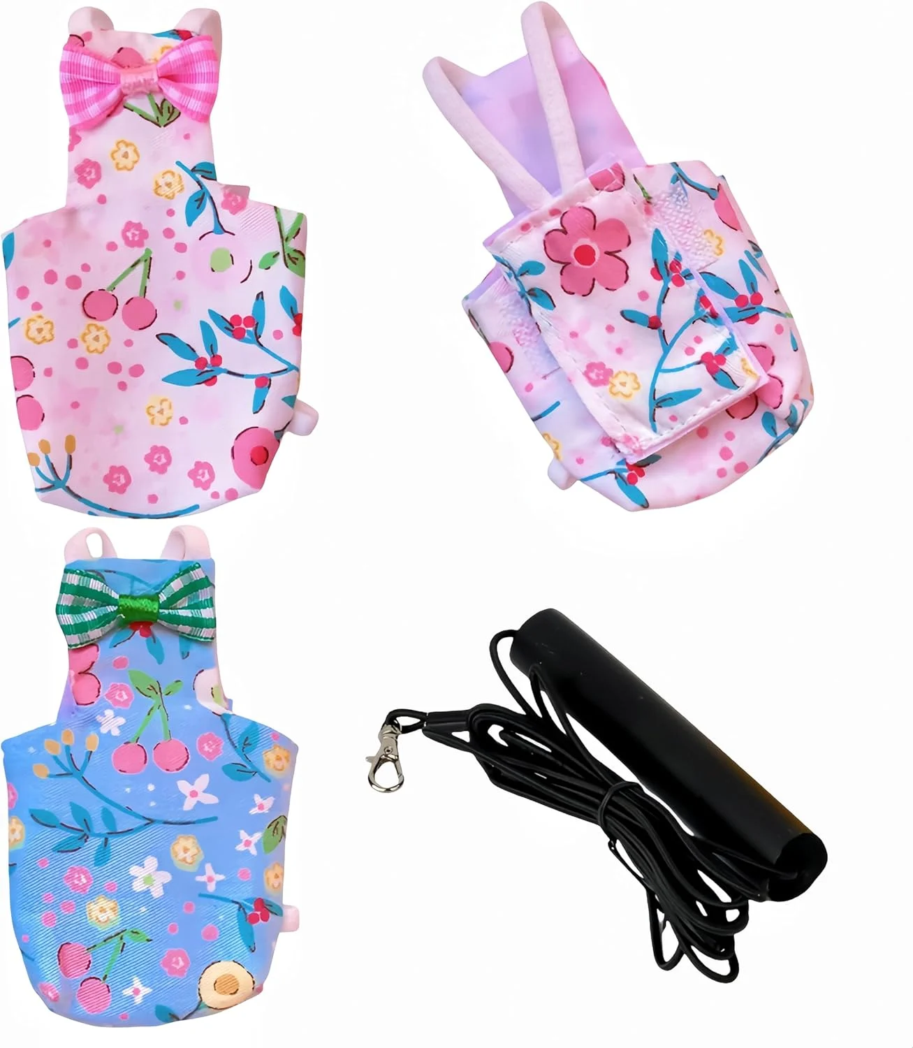 ست لباس پرواز پرنده Magnoloran شامل 2 عدد پوشک پرنده، افسار پرواز 80 اینچی، پوشک قابل استفاده مجدد طوطی با لایه داخلی ضد آب برای عروس هلندی، مرغ عشق، کانور، پاراکیت، مرغ عشق - آبی و سفید