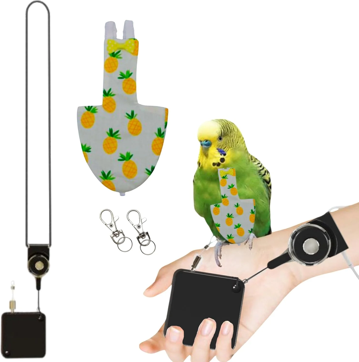 ست افسار و پوشک پرنده، افسارهای کوچک پرنده، آموزش پرواز در فضای باز قابل تنظیم پرندگان و پوشک، پوشک جوجه، لوازم جانبی لباس پرواز برای مرغ عشق، کانور، پاراکیت، عروس هلندی (آناناس، S)