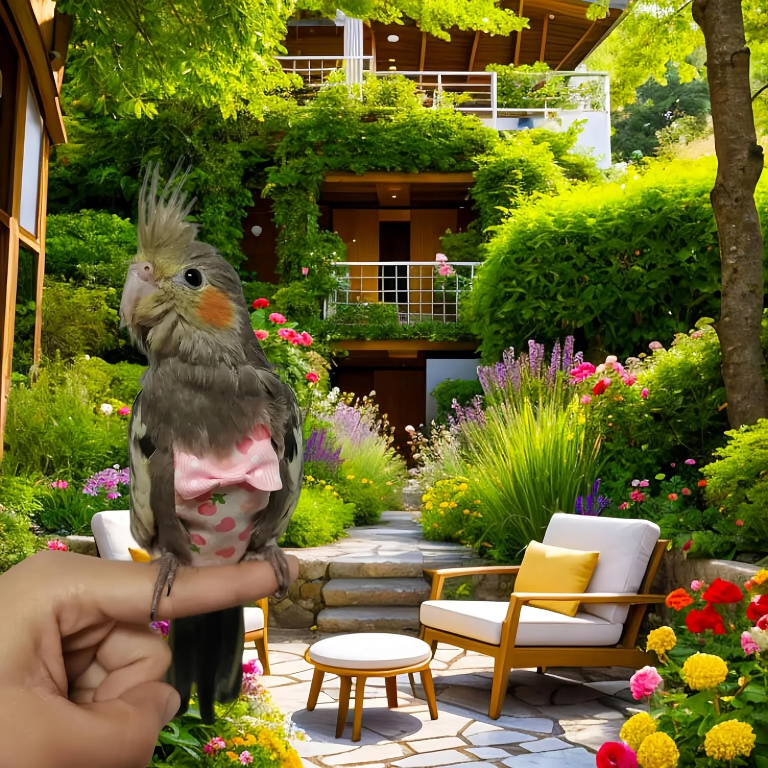 ست لباس پرواز پرنده Magnoloran شامل 2 عدد پوشک پرنده، افسار پرواز 80 اینچی، پوشک قابل استفاده مجدد طوطی با لایه داخلی ضد آب برای عروس هلندی، مرغ عشق، کانور، پاراکیت، مرغ عشق - آبی و سفید