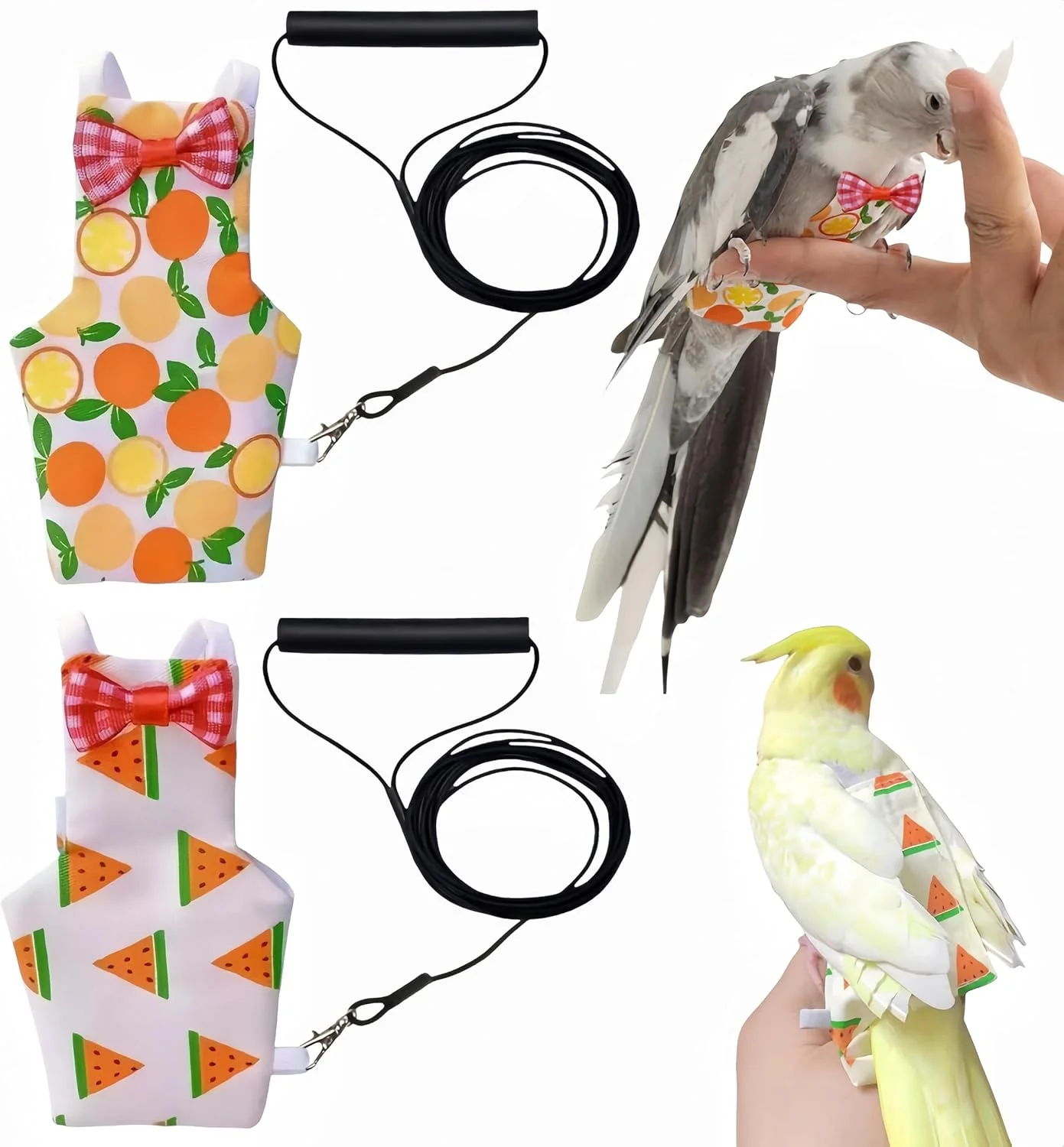 مگنولوران 2 عدد پوشک پرنده، لباس پرواز با مهار پرنده، پوشک با 2 عدد افسار پرواز 80 اینچی، شلوار پوشک کبوتر، لباس خیس ادرار برای عروس هلندی، کانور، ماکائو، مرغ عشق - هندوانه و نارنجی