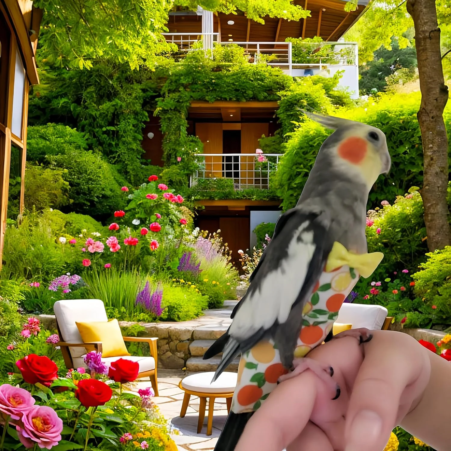 مگنولوران 2 عدد پوشک پرنده، لباس پرواز با مهار پرنده، پوشک با 2 عدد افسار پرواز 80 اینچی، شلوار پوشک کبوتر، لباس خیس ادرار برای عروس هلندی، کانور، ماکائو، مرغ عشق - هندوانه و نارنجی