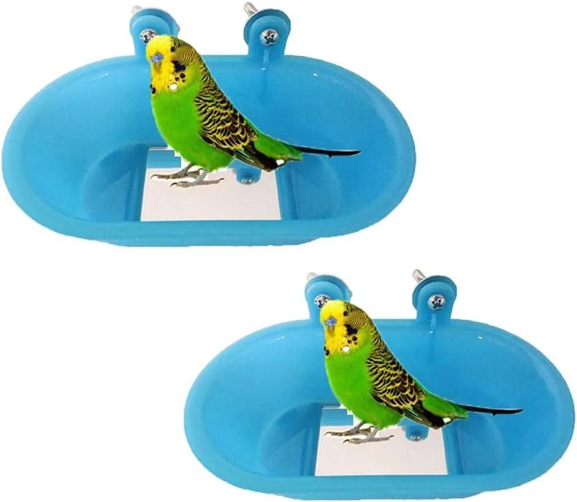 حمام پرنده Joyzzz با آینه، وان حمام پرنده با آینه کوچک برای قفس، حمام آویز قفس پرنده، وان حمام سالم برای قفس پرنده، لوازم جانبی قفس پرنده