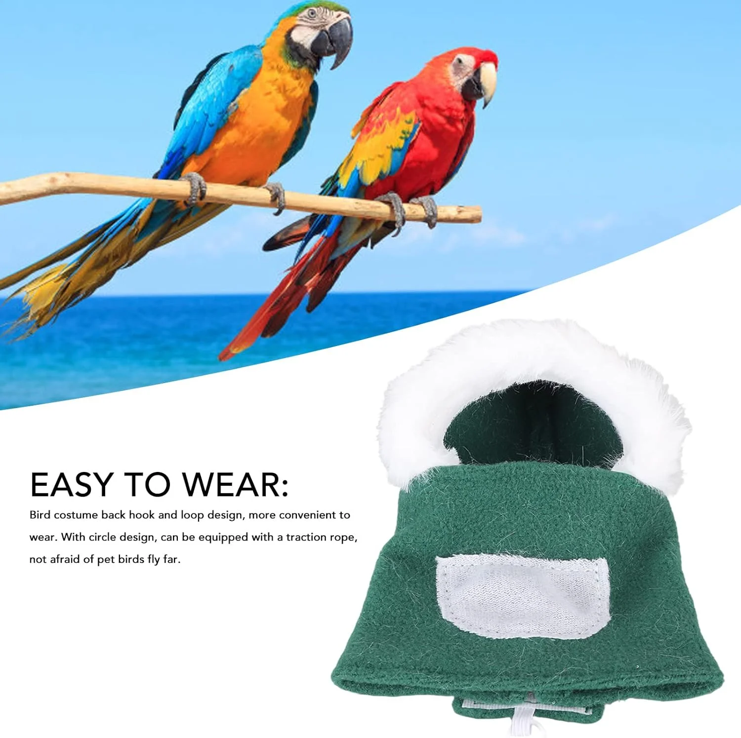 لباس پرنده طرح کریسمس، لباس نرم پرنده با کلاه، جنس پلی استر با طراحی قلاب و حلقه، مناسب نمایش تعطیلات برای کوکاتیل لباس پرنده طرح کریسمس، لباس نرم پرنده با کلاه، جنس پلی استر با طراحی قلاب و حلقه، مناسب نمایش تعطیلات برای کوکاتیل