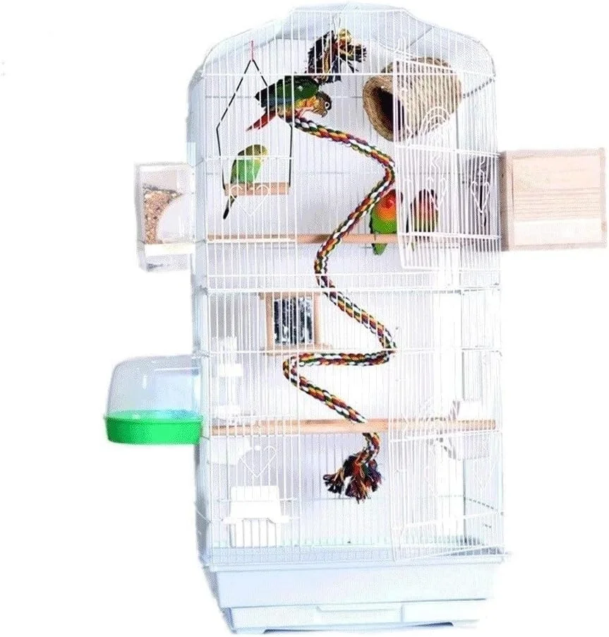 قفس پرنده تاشو فلزی ویلا طوطی قفس پرنده توکا سار قفس طوطی سه طبقه ارتفاع یافته ساختمان پرنده نسخه ارتقا یافته 46 * 36 * 93 بادوام (رنگ: سفید - نسخه ارتقا یافته)