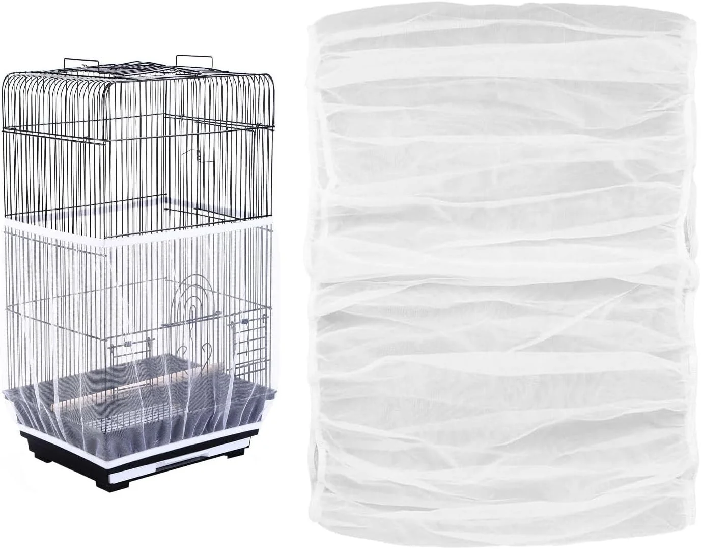 دامن قفس پرنده جهانی FIBOUND - پوشش توری نایلونی تنفسی با گیرنده دانه، محافظ قفس طوطی ضد گرد و غبار و تهویه شده برای محیط تمیزتر
