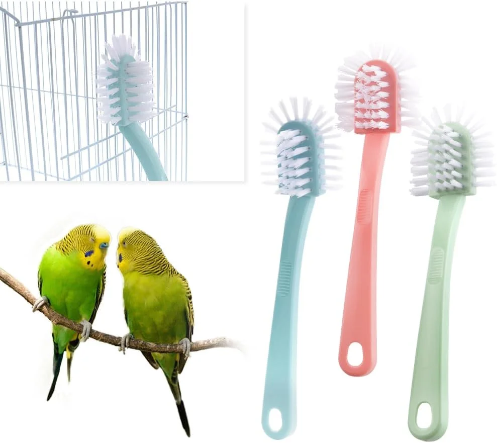 مجموعه 3 عددی برس تمیز کننده قفس پرنده DQITJ، برس 360 درجه با دسته بلند، ابزاری برای قفس های طوطی، نشیمنگاه پرندگان و لانه های پرندگان