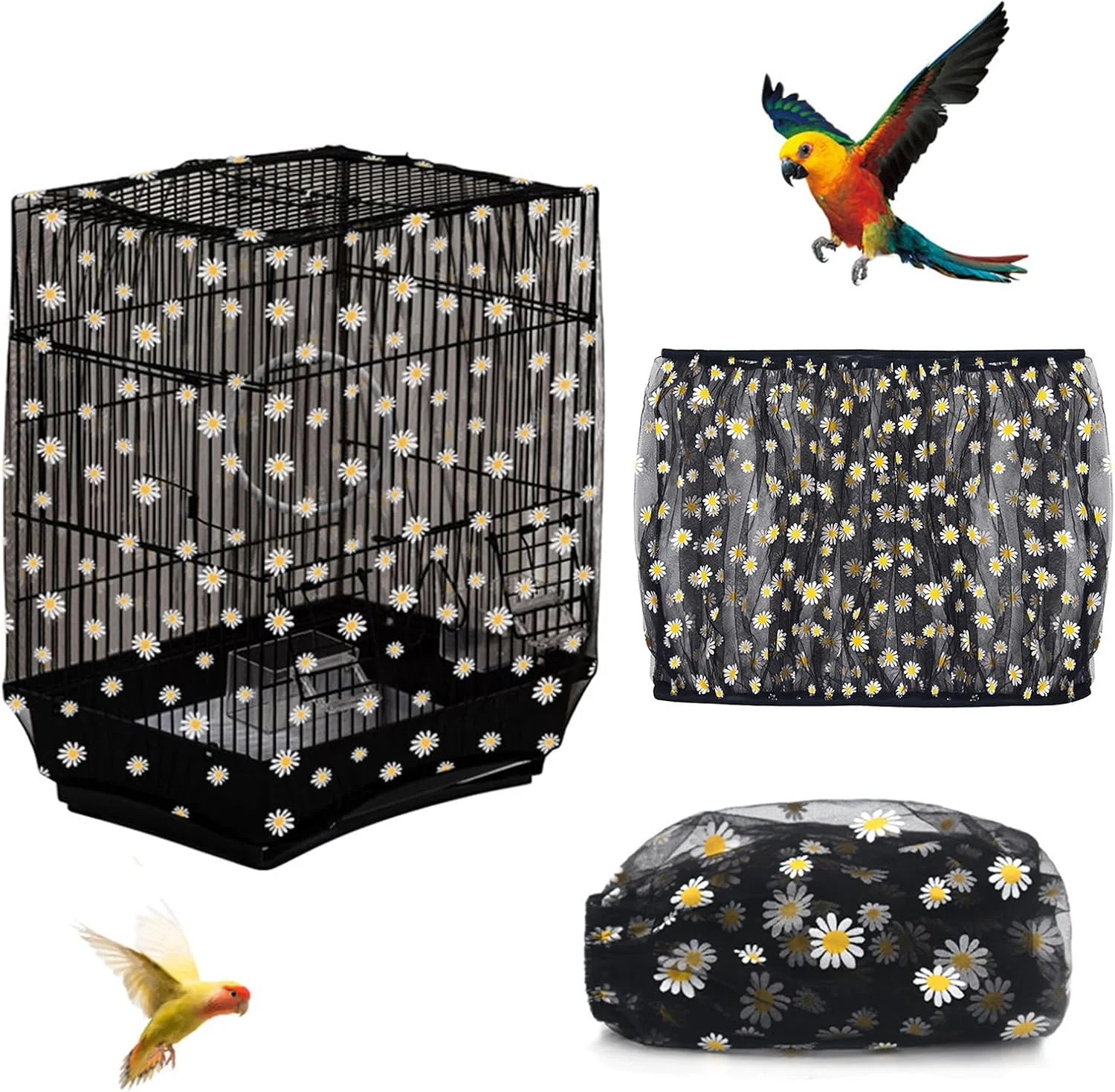 روکش توری قفس پرنده الاستیک، روکش توری پارچه آکسفورد قابل تنظیم برای قفس های گرد، مربعی، متوسط و کوچک