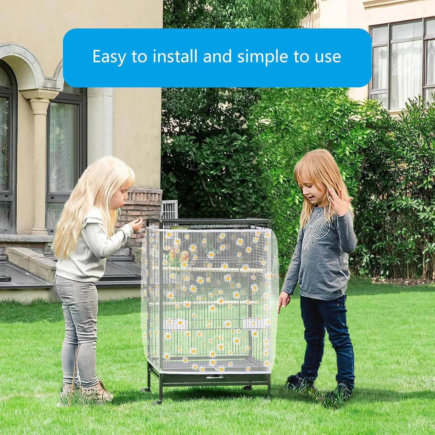 روکش توری قفس پرنده الاستیک، روکش توری پارچه آکسفورد قابل تنظیم برای قفس های گرد، مربعی، متوسط و کوچک