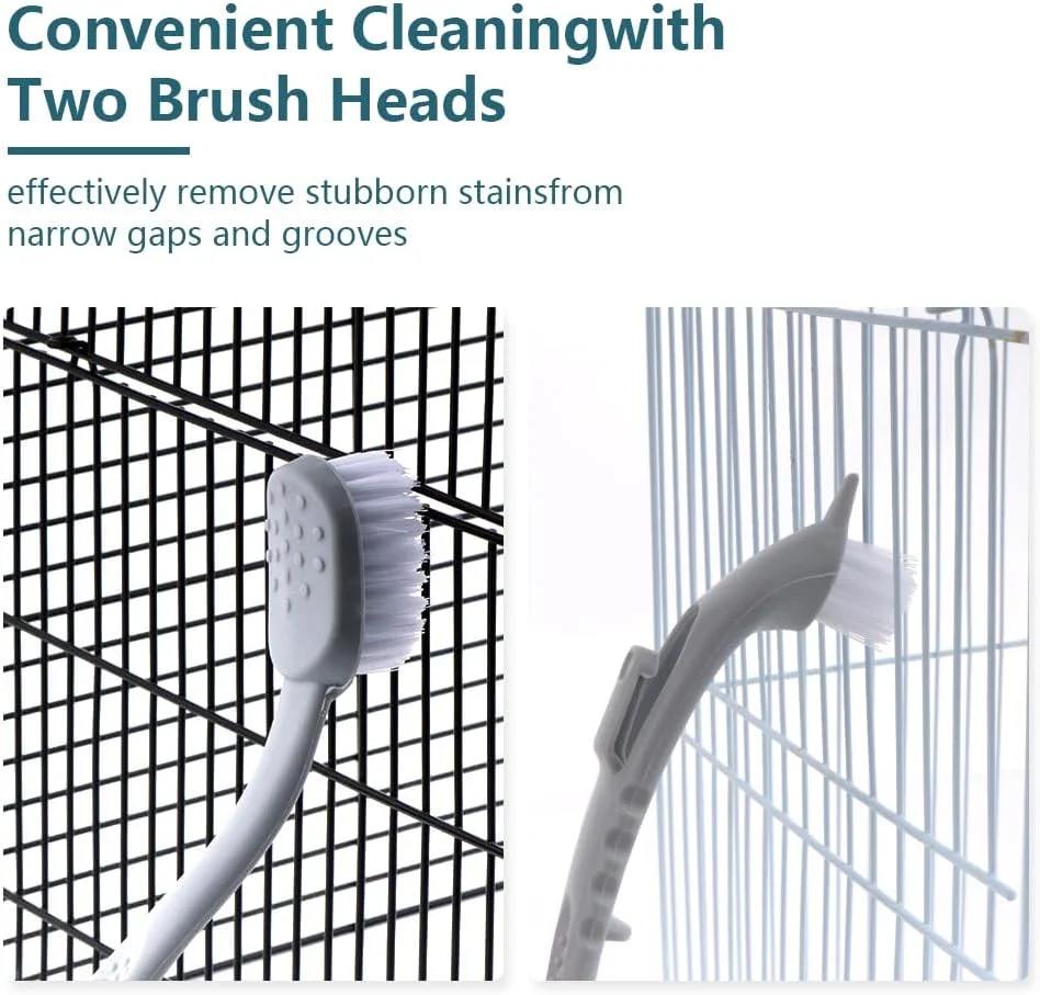 مجموعه 3 عددی برس تمیز کننده قفس پرنده DQITJ با دو سر برس و دسته بلند، ابزاری برای قفس های طوطی، میله های نشیمن و لانه های پرندگان