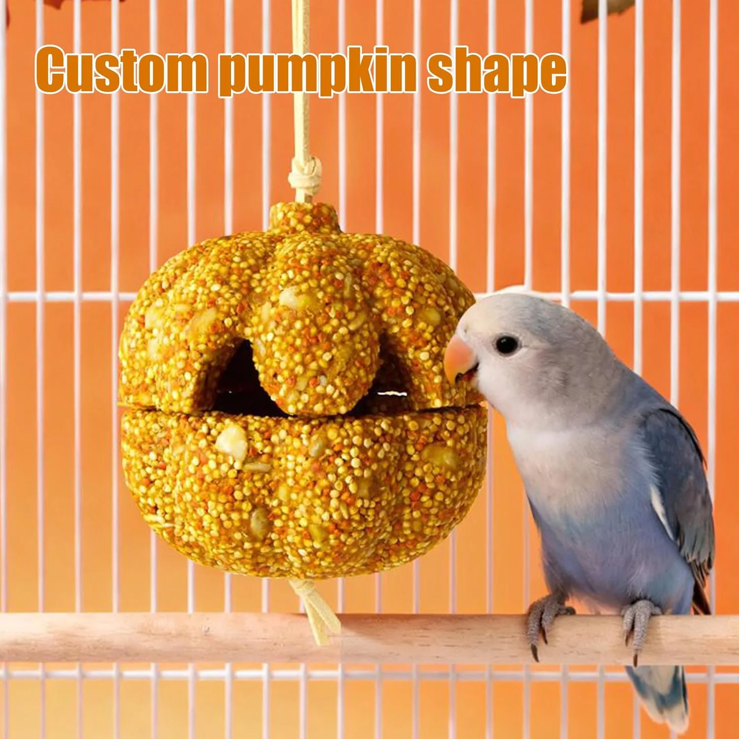 تشویقی پرندگان | اسباب بازی جویدنی برای حیوانات خانگی، طوطی | اسباب بازی جویدنی طبیعی طرح کدو تنبل، مناسب برای قناری، خوکچه هندی، چینچیلا، مرغ عشق، گرین کانور