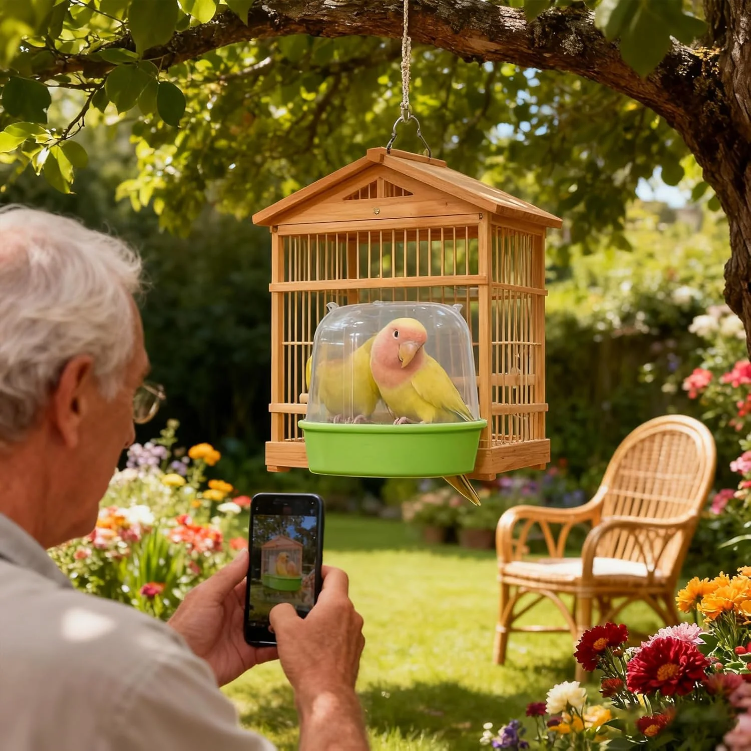 قفس حمام پرنده | ظرف غذای شفاف ضد ریزش، وان حمام طوطی | برای تغذیه قناری، طوطی راهب، طوطی های باغی، مناسب فضای داخلی و خارجی خانه و باغ