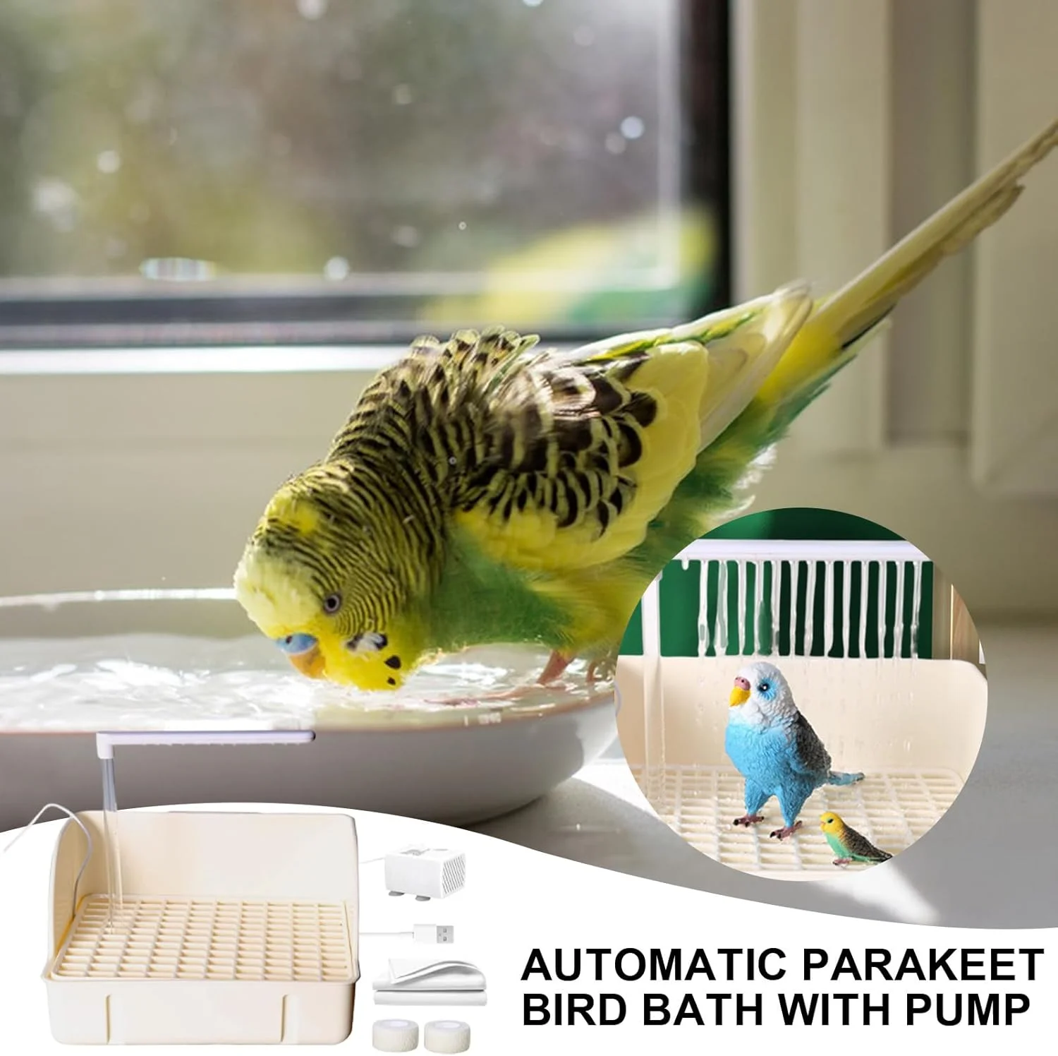 حمام پرنده | ظرف حمام اتوماتیک پرنده با پمپ، ظرف حمام جادار طوطی، لوازم قفس حیوانات خانگی برای گنجشک، ماکائو، عروس هلندی، گرین کانور، مرغ عشق و طوطی برزیلی