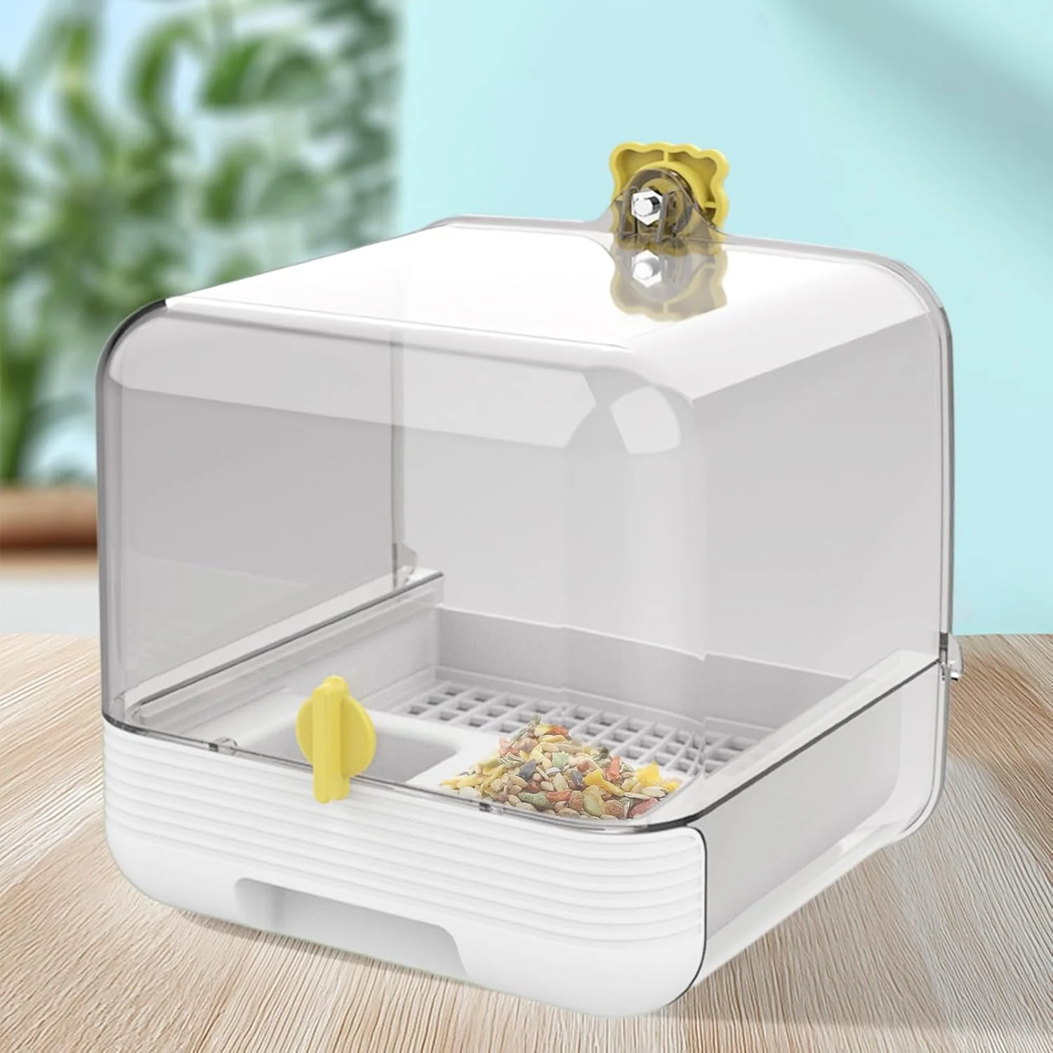حمام پرنده برای قفس - ظرف غذای کشویی طوطی برای قفس - حمام شفاف 2 در 1 با قابلیت تمیز کردن سریع، ظرف غذا برای حیاط، فضای باز، پاسیو، داخل خانه، حیوانات خانگی