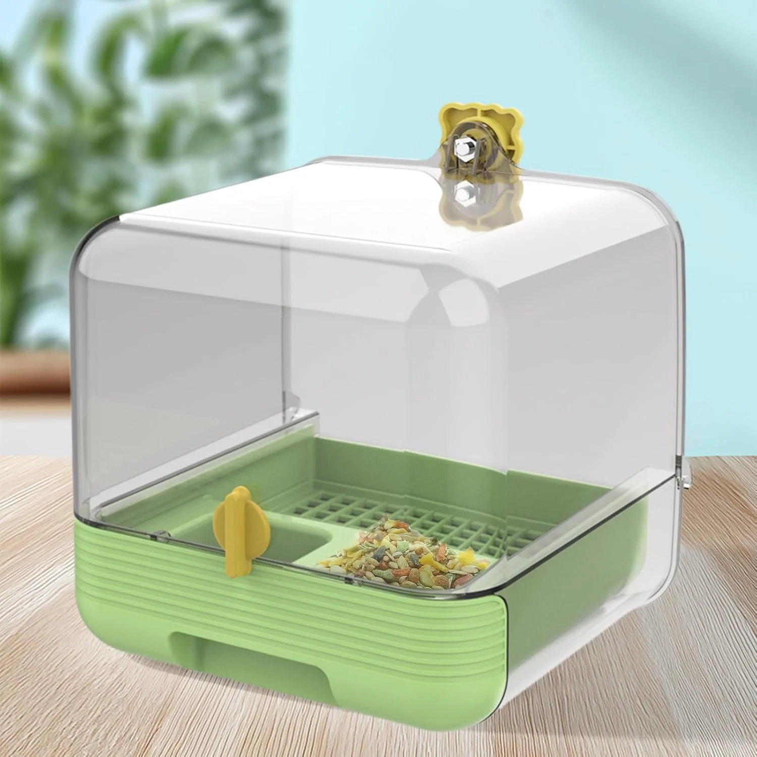حمام پرنده برای قفس - ظرف غذای کشویی پرنده خانگی - کاسه شفاف 2 در 1 با تمیز کردن سریع برای داخل خانه یا خارج از خانه در باغ