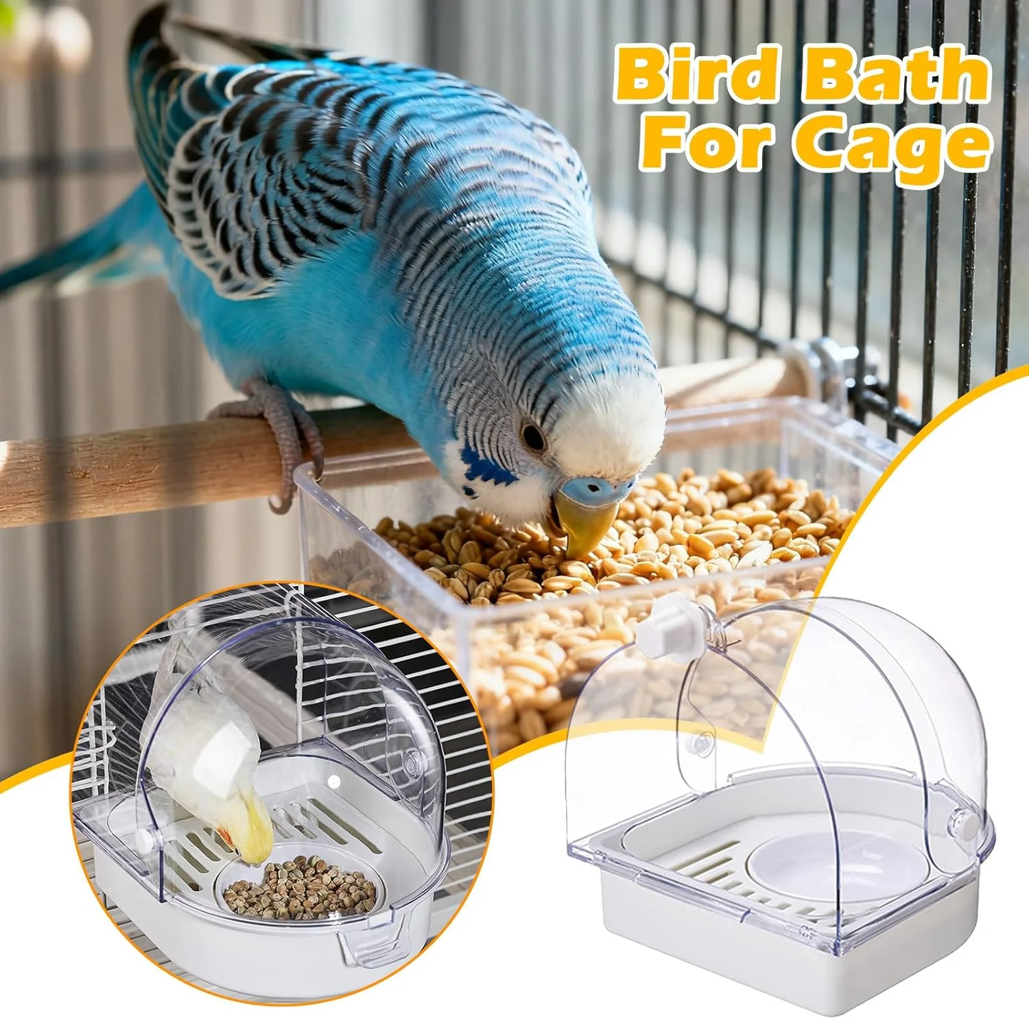Parakeet Bird Bath | Clear Shower Bowl Box,Splash Guard Bird Bath for Parakeets,for Nesting Indoor Window Conure Canary Hummingbird