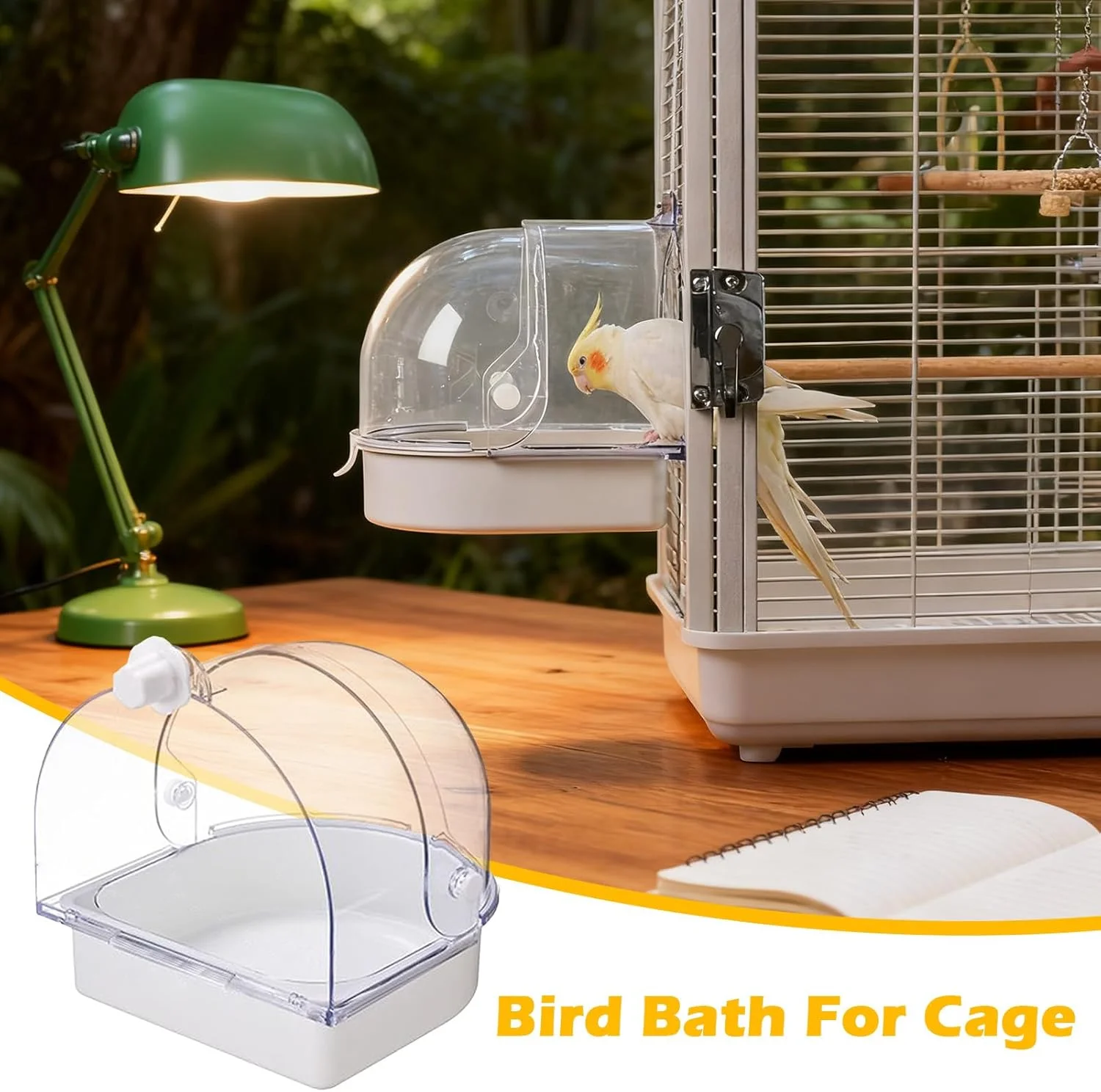 حمام طوطی - وان حمام شفاف - کاسه لانه دوش ضد پاشش قفس پرنده شفاف، برای پنجره کوکاتیل قناری مرغ مگس خوار لانه سازی حیوانات خانگی کوچک