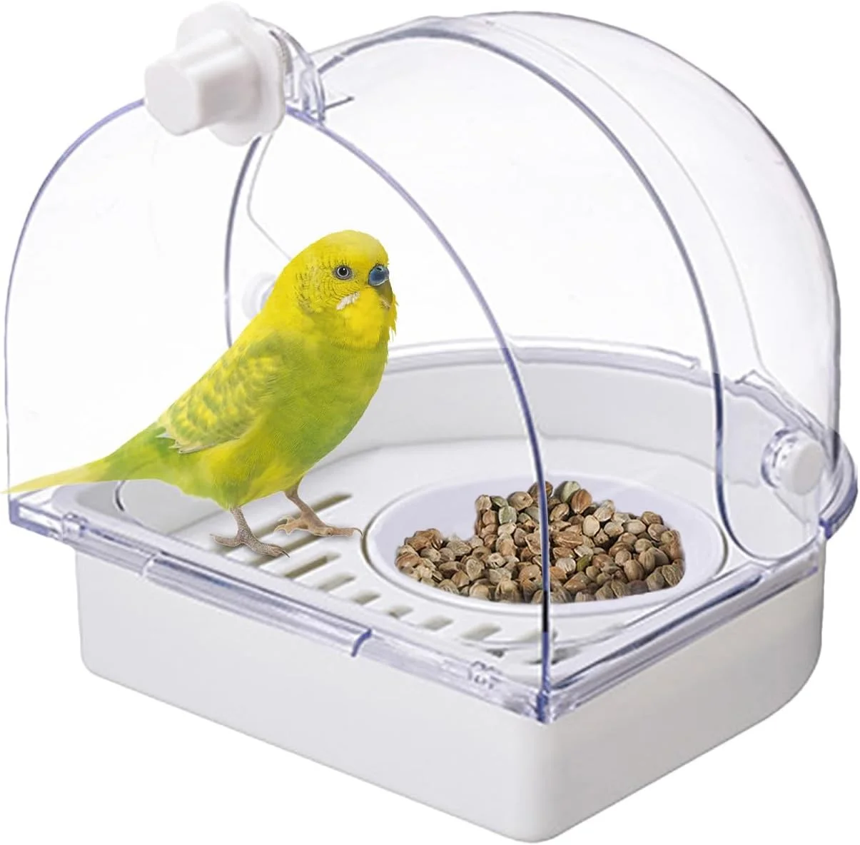 حمام پرنده قفسی - کاسه وان حمام، حمام پرنده با محافظ پاشش آب برای مرغ عشق | برای پنجره داخلی کوکاتیل کانور قناری مرغ مگس خوار