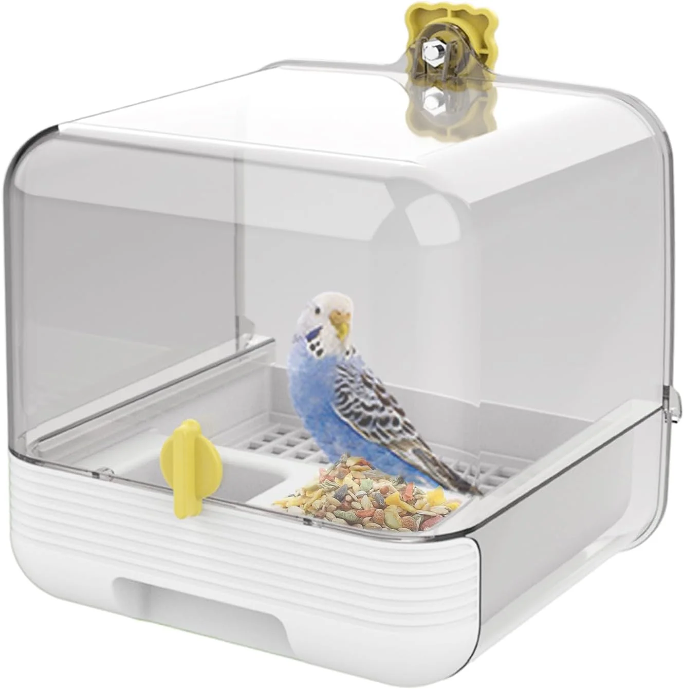 حمام طوطی - ظرف غذای کشویی پرنده خانگی | کاسه شفاف 2 در 1 با قابلیت تمیز کردن سریع برای استفاده در داخل و خارج از خانه، در باغ و حیاط