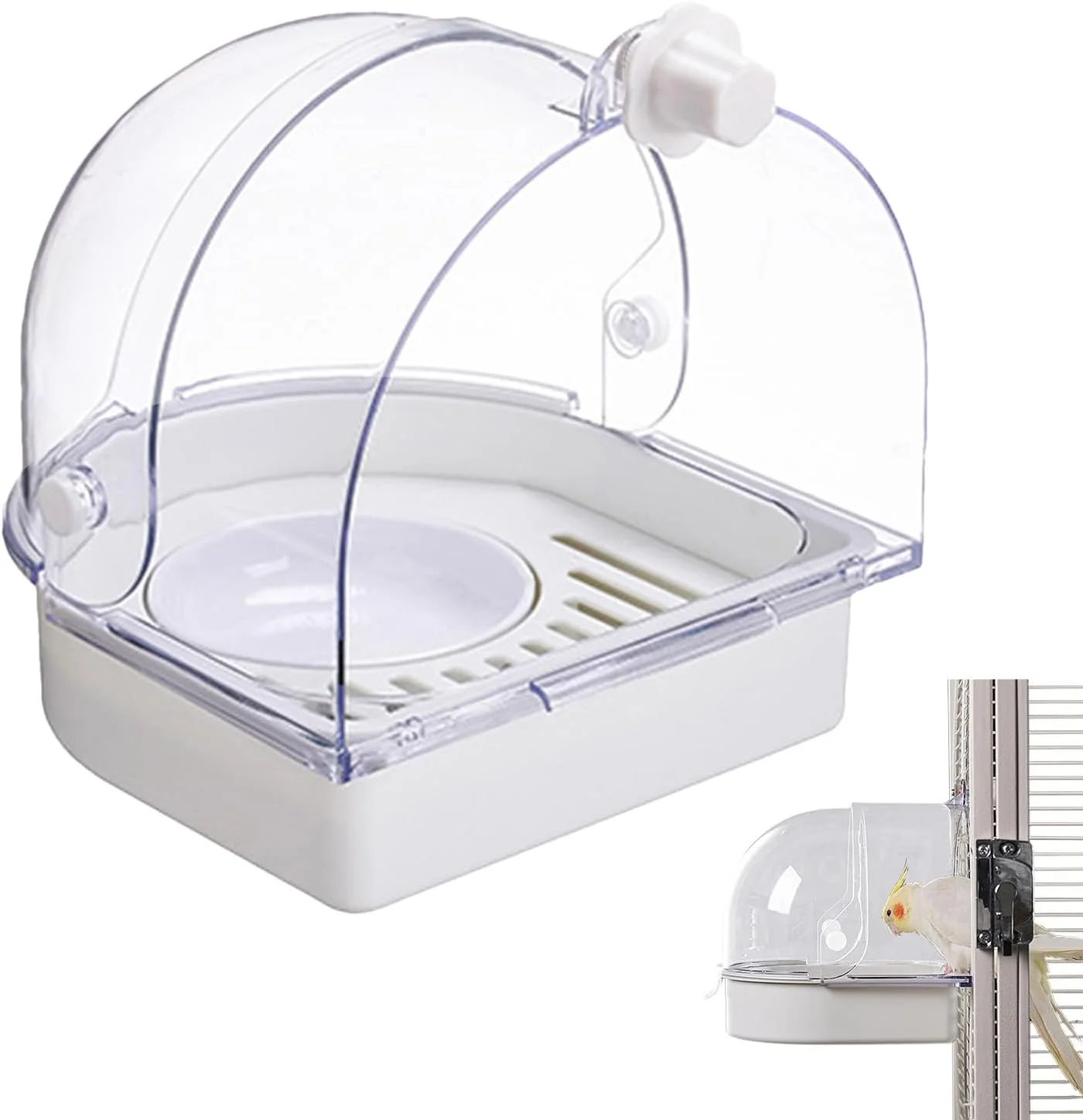 حمام پرنده برای قفس - جعبه کاسه دوش شفاف، حمام پرنده محافظ پاشش آب داخل خانه، برای طوطی عروس هلندی، کانور، قناری و مرغ مگس خوار