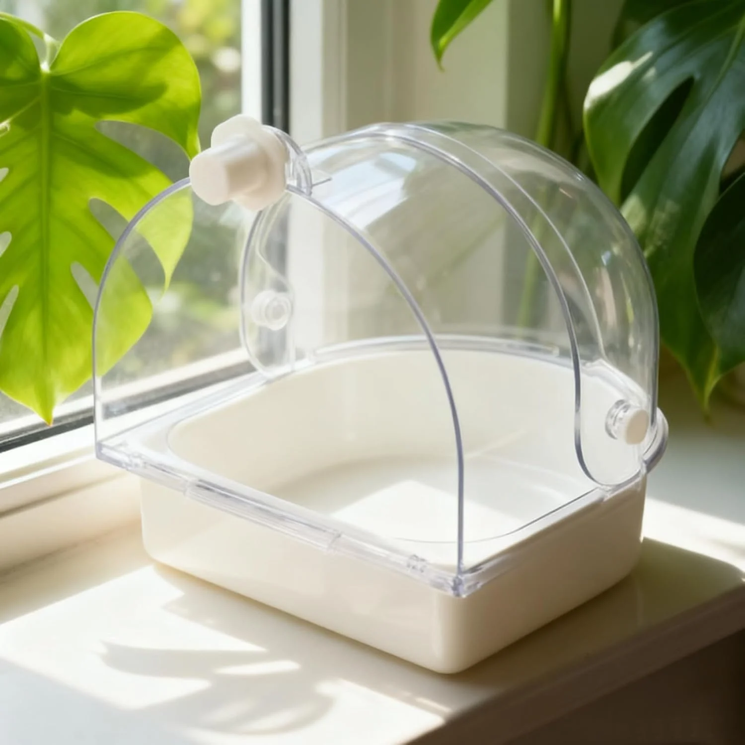 حمام پرنده قفسی، حمام شفاف و ظرف غذا - حمام پرنده قفسی شفاف و ضد پاشش - برای لانه سازی در داخل خانه مناسب برای عروس هلندی، کانور، قناری و مرغ مگس خوار