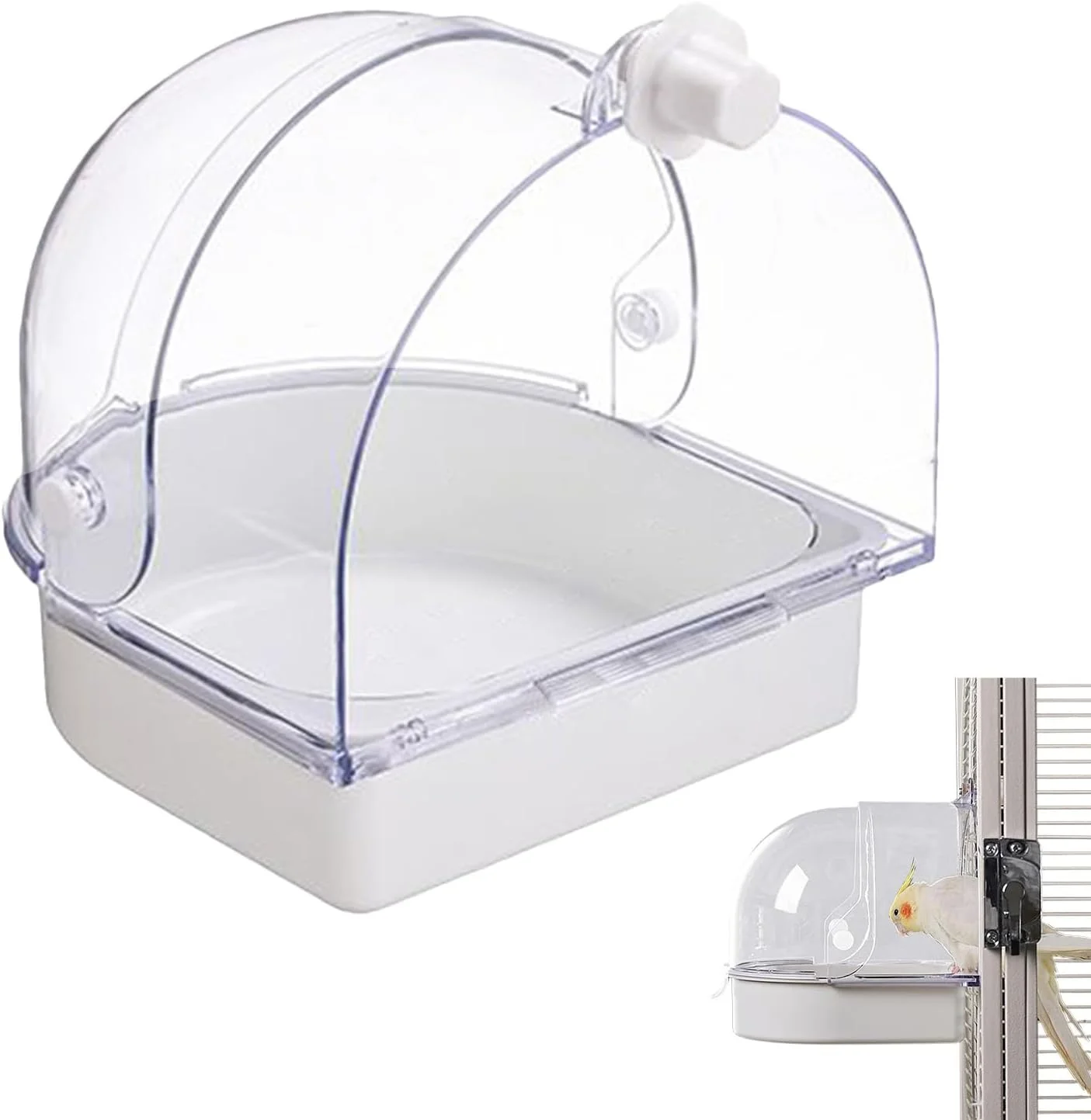 حمام پرنده طوطی - حمام و دوش شفاف - حمام پرنده با محافظ پاشش آب برای طوطی ها - مناسب برای پنجره داخلی، عروس هلندی، کانور، قناری و مرغ مگس خوار