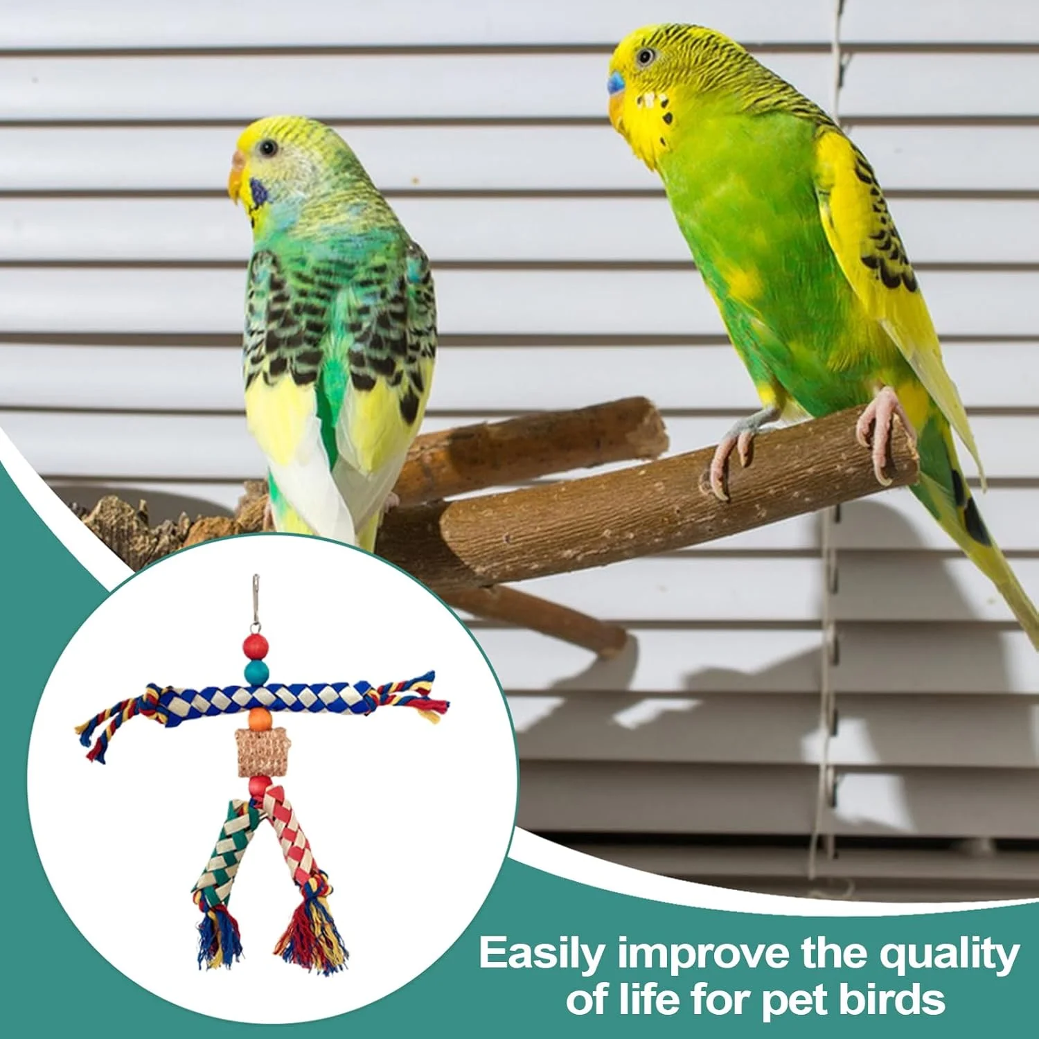 اسباب بازی پرندگان برای طوطی، عروس هلندی، طناب رنگارنگ جستجو | نشیمنگاه قفس پرنده، طناب جویدنی، بازی تعاملی برای کانورها، مرغ عشق، عروس هلندی، پریکیتو