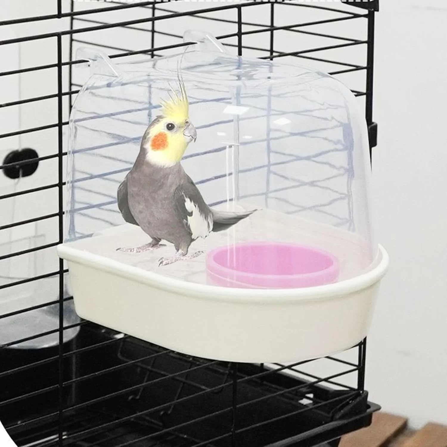 حمام پرنده برای قفس | ظرف غذای شفاف ضد ریزش | وان حمام مرغ عشق | برای طوطی های خانگی، فنچ ها، راهب ها، قفس پرندگان، تغذیه آب، داخل خانه، فضای باز، باغ، داخل و خارج